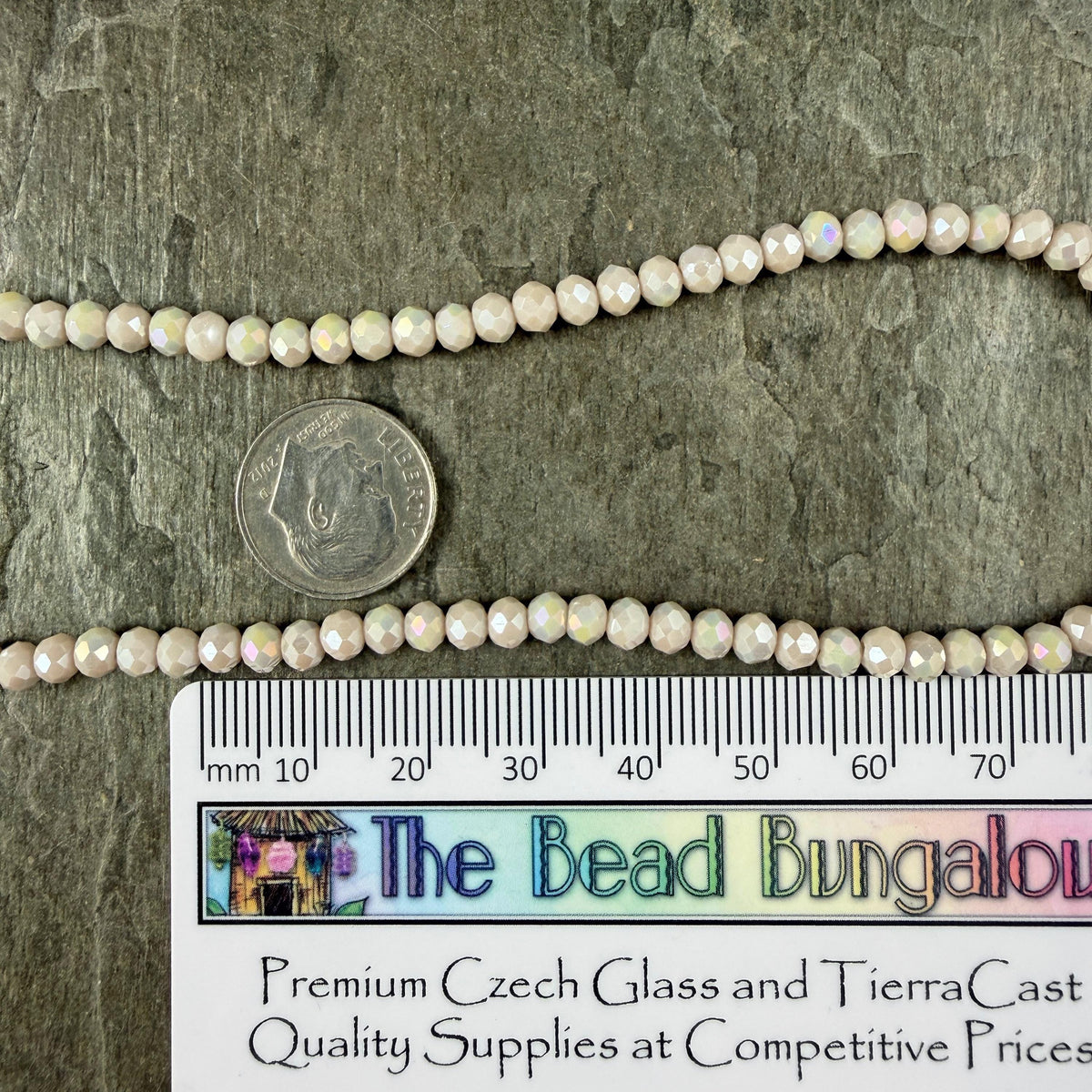 4x3mm Faceted Glass Beads, Alabaster Beige with AB Finish (ABeigeAB-4) * 14" Strand