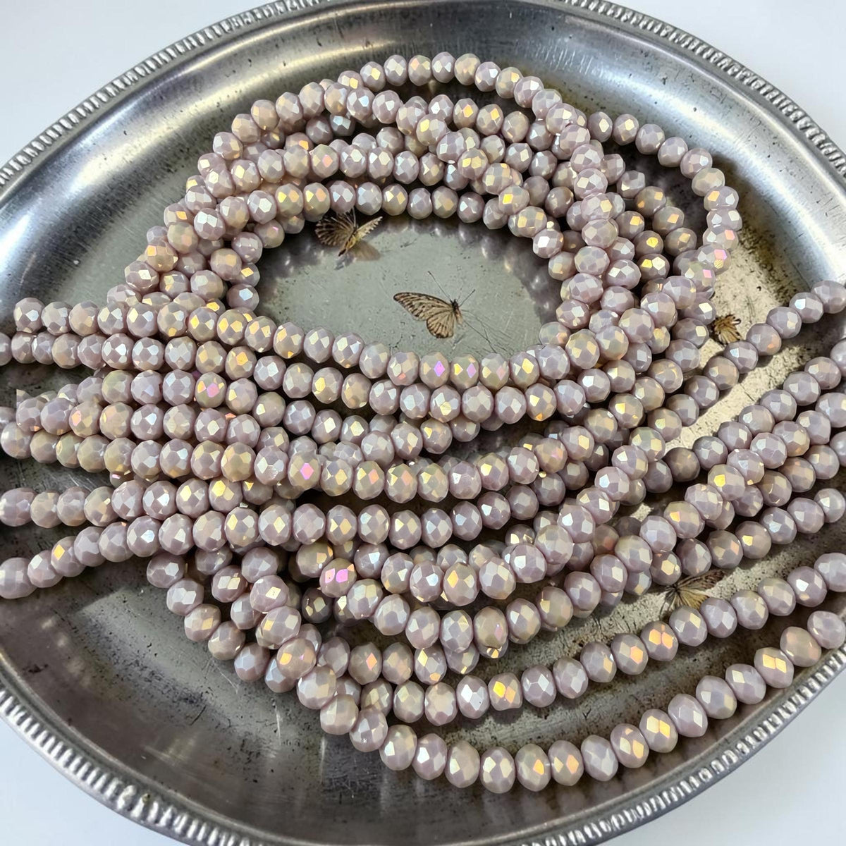 4x3mm Faceted Glass Beads, Light Taupe with AB Finish (TaupeAB-4) * 14" Strand