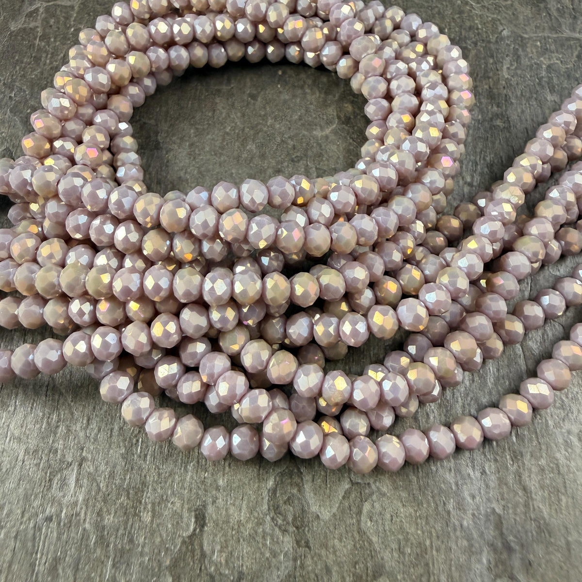 4x3mm Faceted Glass Beads, Light Taupe with AB Finish (TaupeAB-4) * 14" Strand