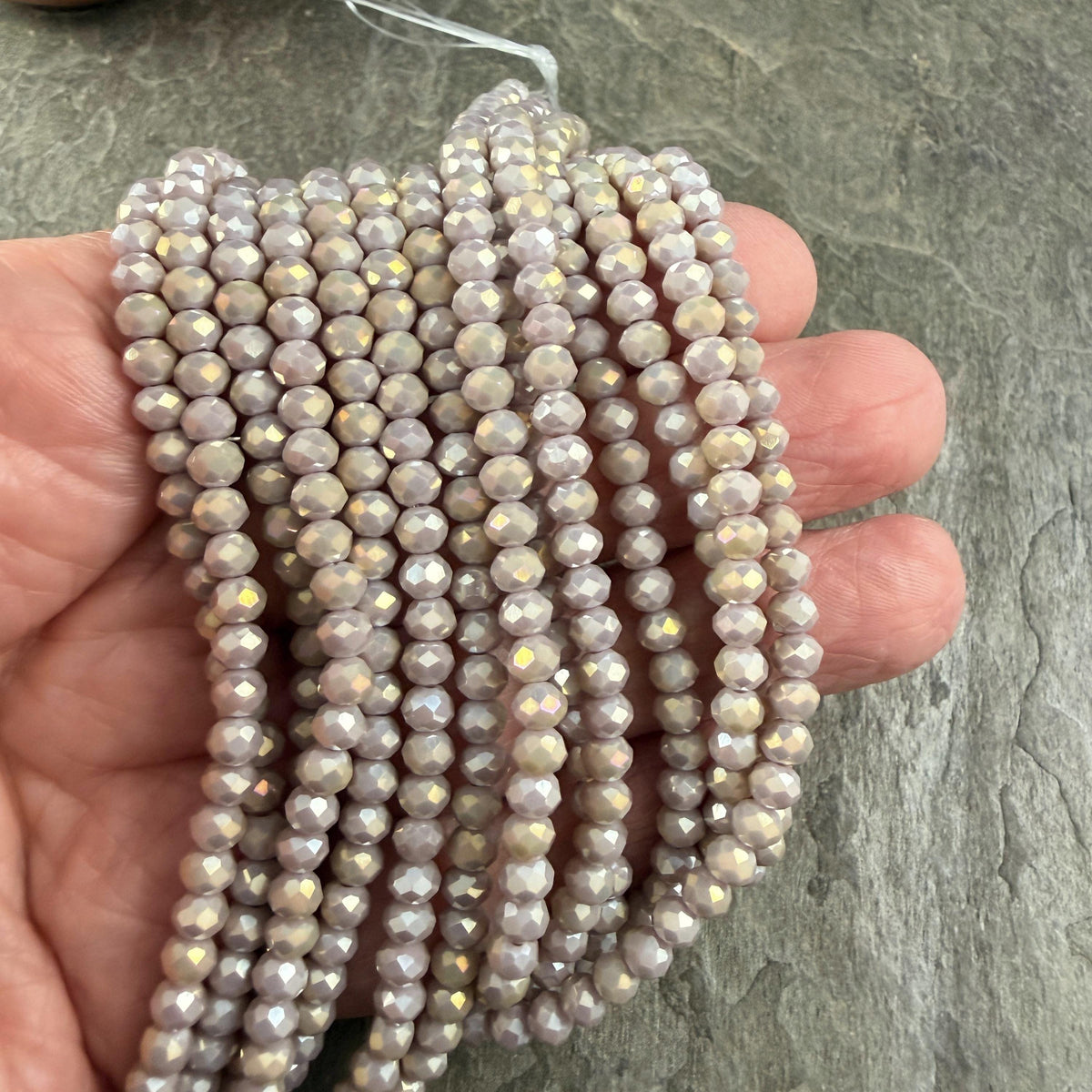 4x3mm Faceted Glass Beads, Light Taupe with AB Finish (TaupeAB-4) * 14" Strand
