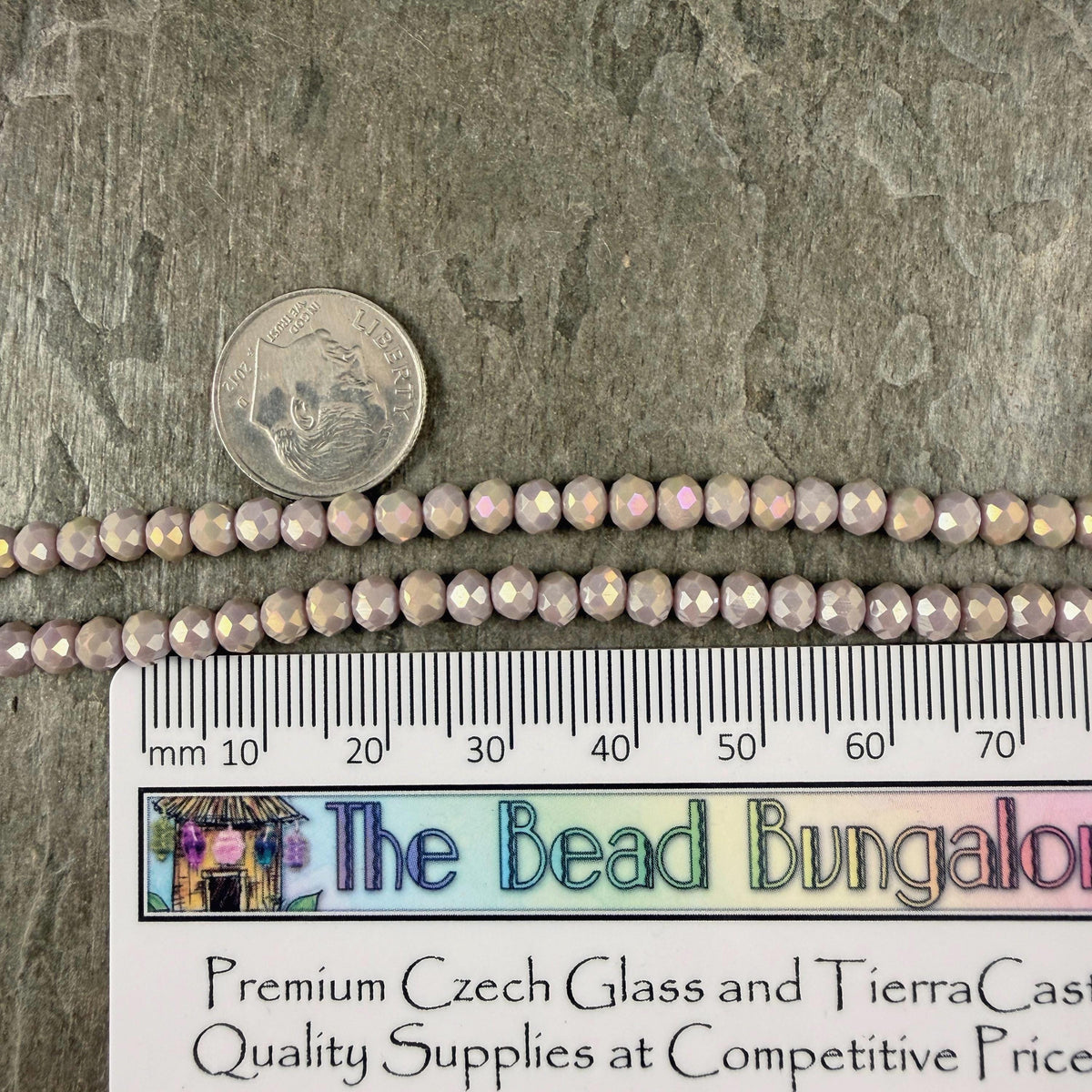 4x3mm Faceted Glass Beads, Light Taupe with AB Finish (TaupeAB-4) * 14" Strand