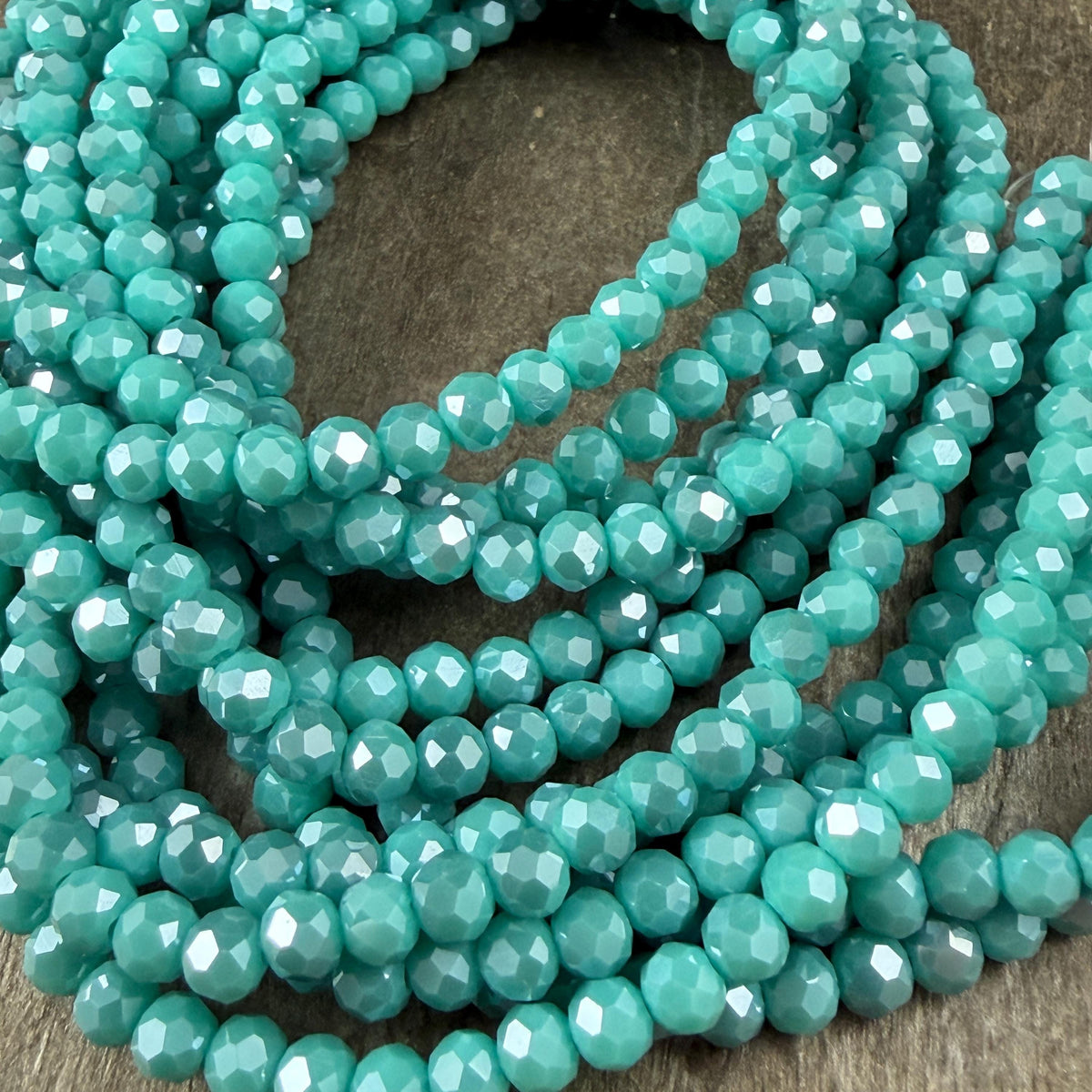 4x3mm Faceted Glass Beads, Dark Turquoise Blue with AB Finish (DkTurqAB-4) * 14" Strand