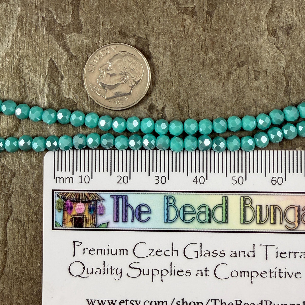 4x3mm Faceted Glass Beads, Dark Turquoise Blue with AB Finish (DkTurqAB-4) * 14" Strand