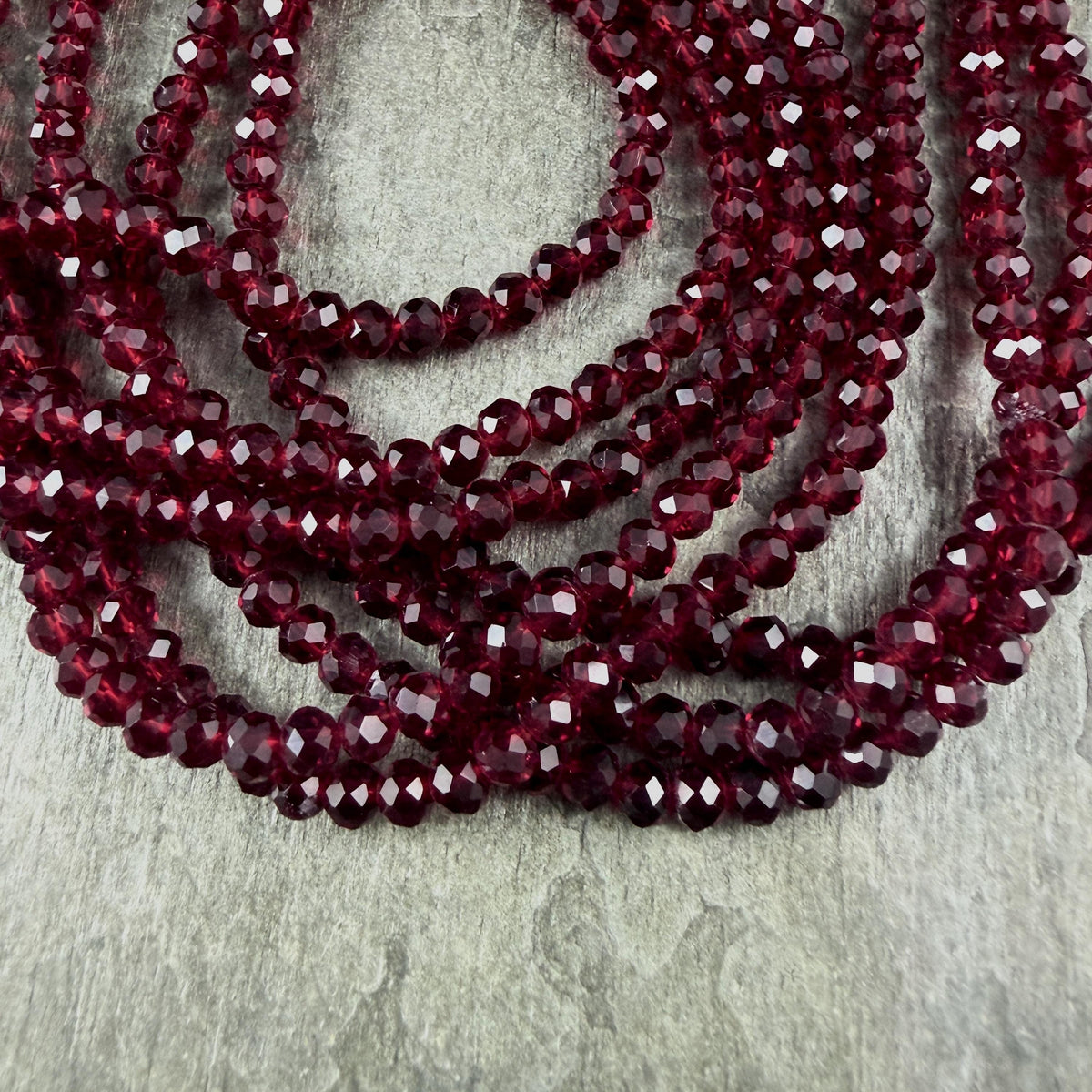 4x3mm Faceted Glass Beads, Transparent Garnet Red (Garnet-4) * 15" Strand