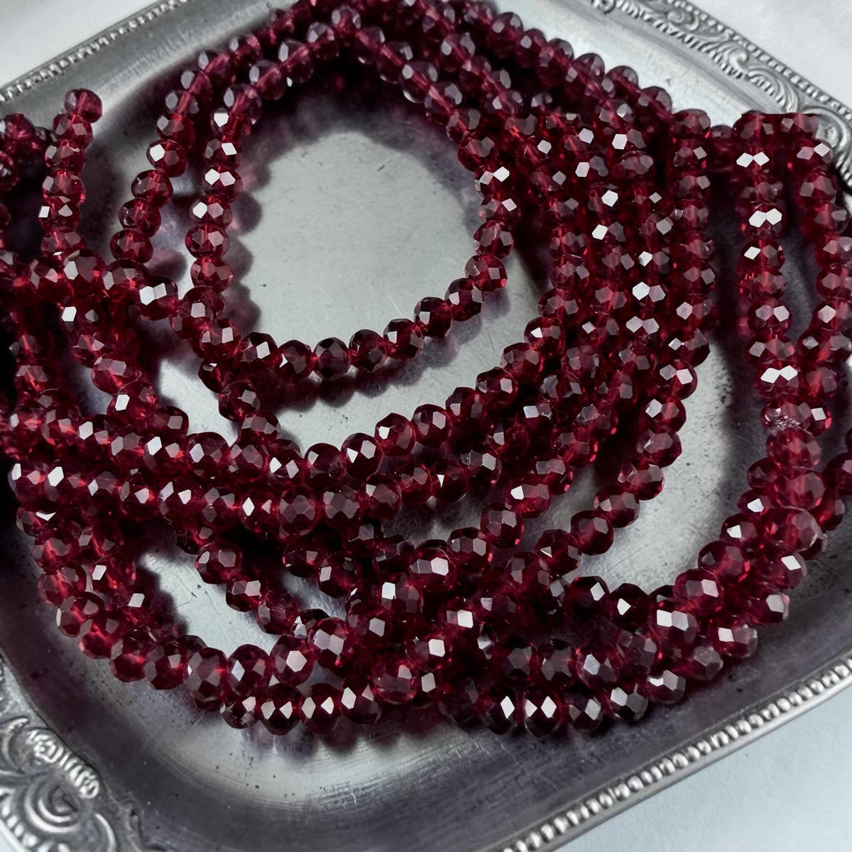 4x3mm Faceted Glass Beads, Transparent Garnet Red (Garnet-4) * 15" Strand