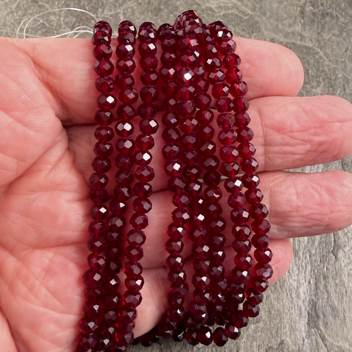 4x3mm Faceted Glass Beads, Transparent Garnet Red (Garnet-4) * 15" Strand