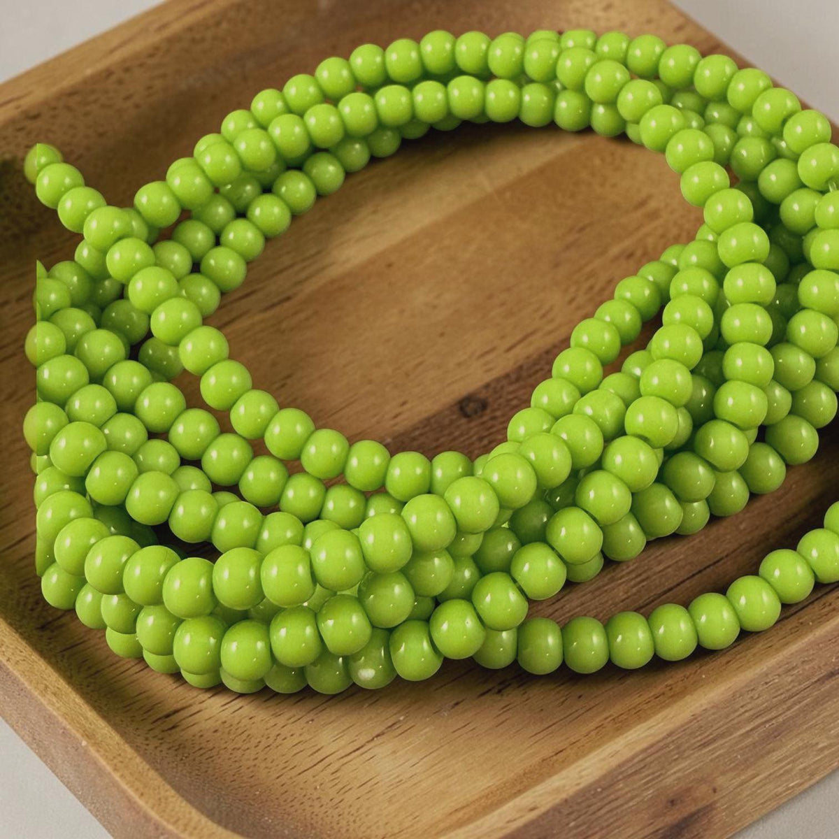 3mm Round Glass Beads, Bright Lime Green * 15" Strand