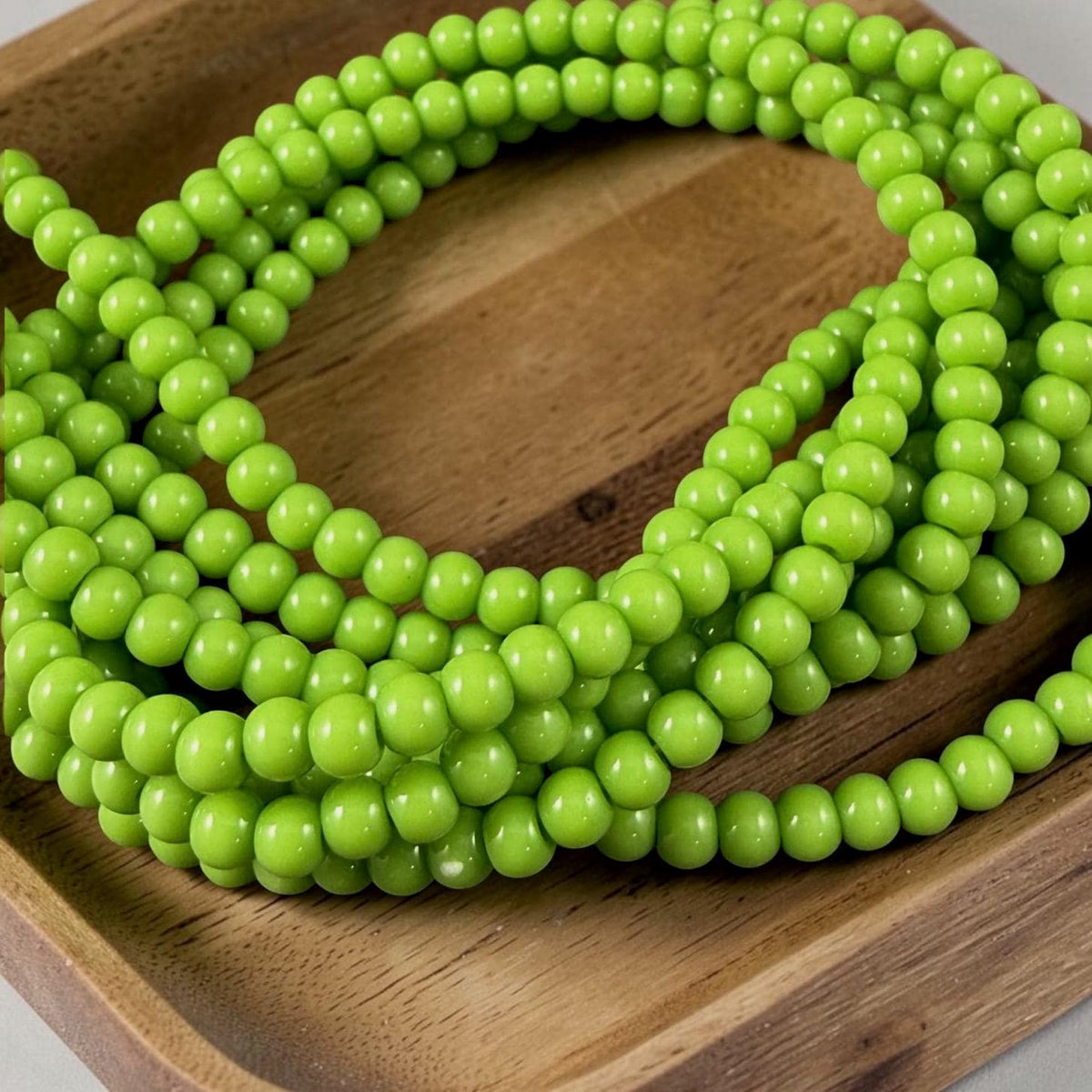 3mm Round Glass Beads, Bright Lime Green * 15" Strand
