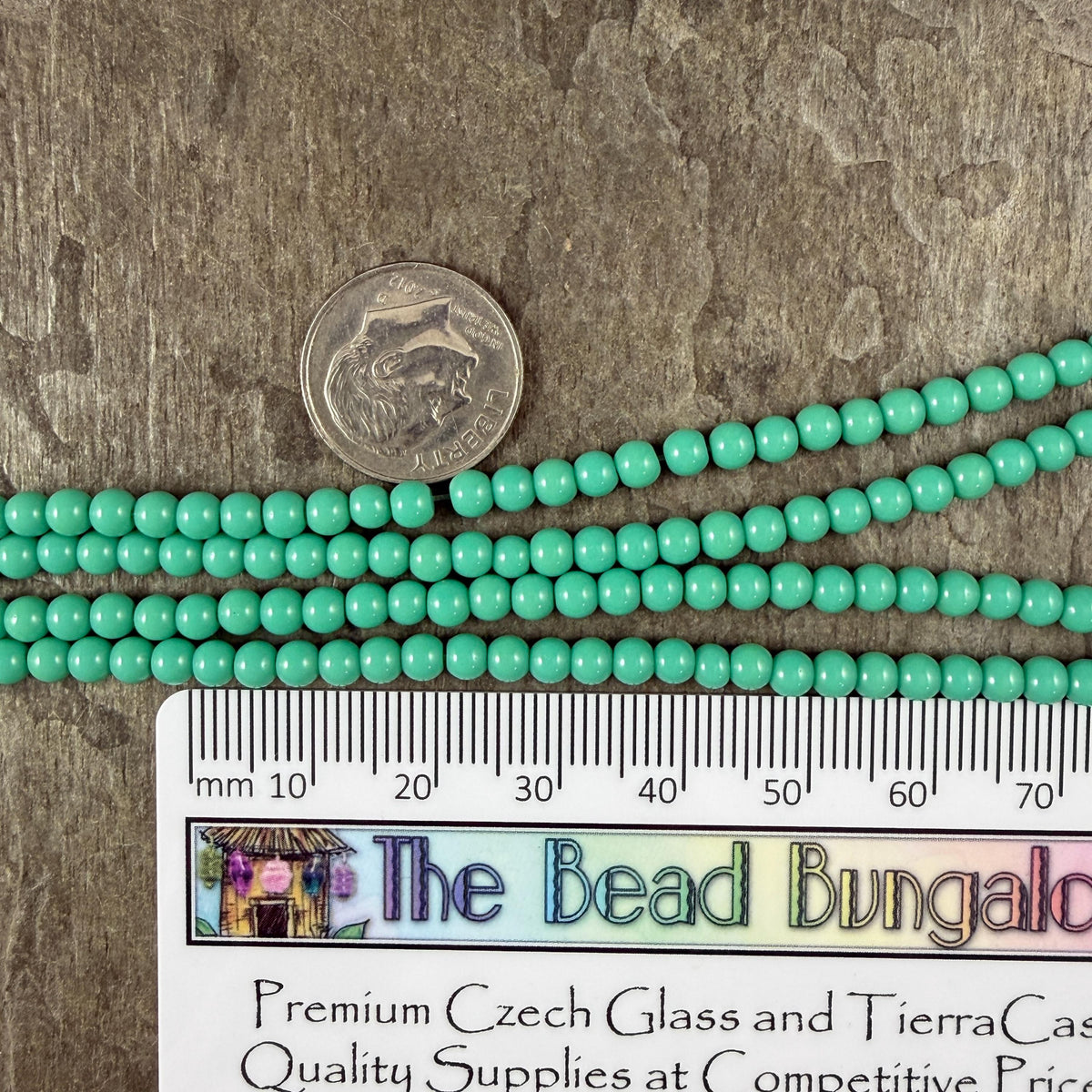 3mm Round Glass Beads, Turquoise * 15" Strand