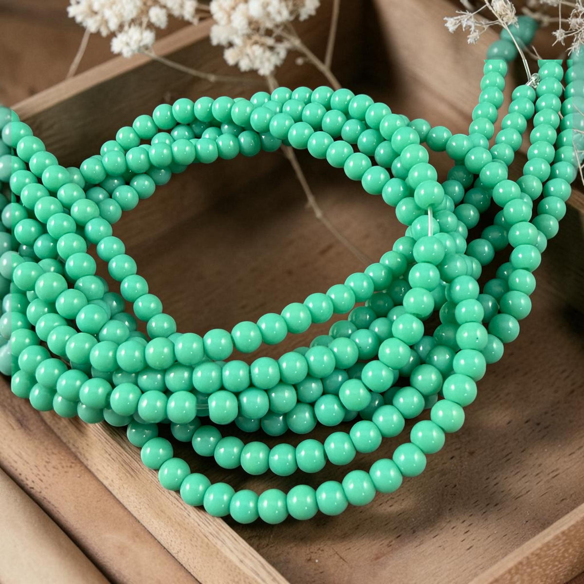 3mm Round Glass Beads, Turquoise * 15" Strand