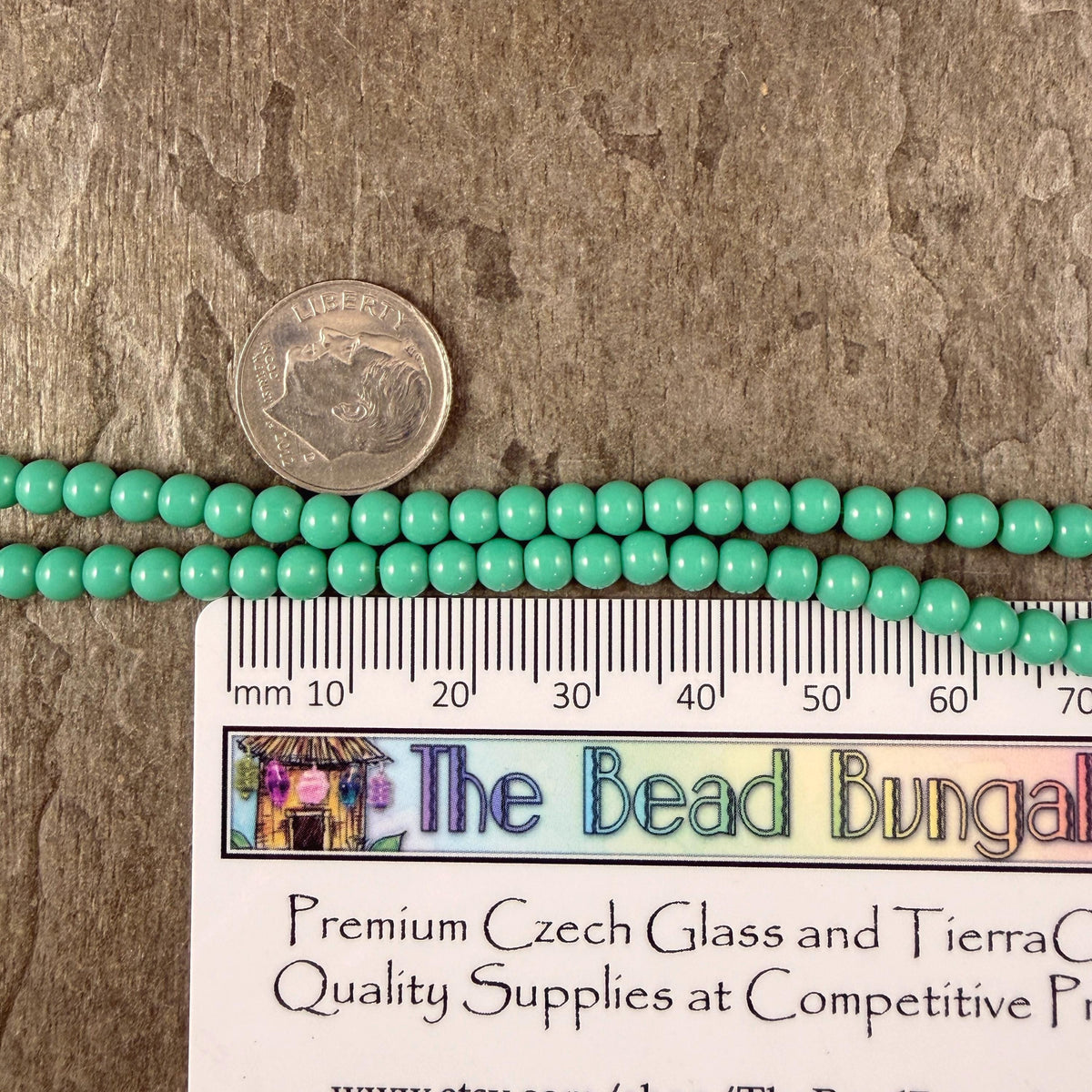 4mm Round Glass Beads, Turquoise * 15" Strand