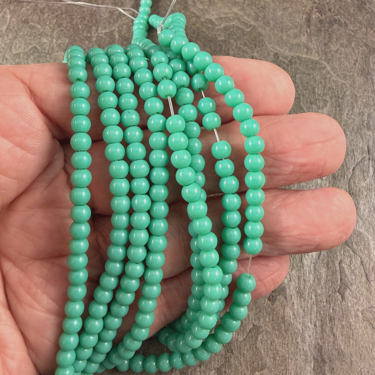 4mm Round Glass Beads, Turquoise * 15" Strand