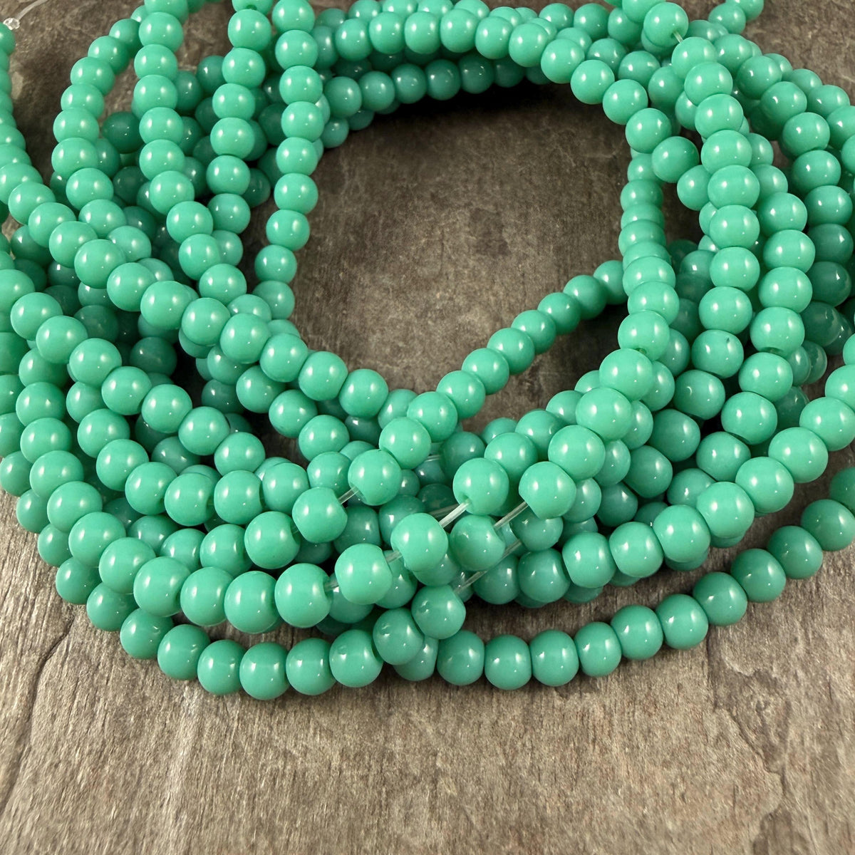 4mm Round Glass Beads, Turquoise * 15" Strand
