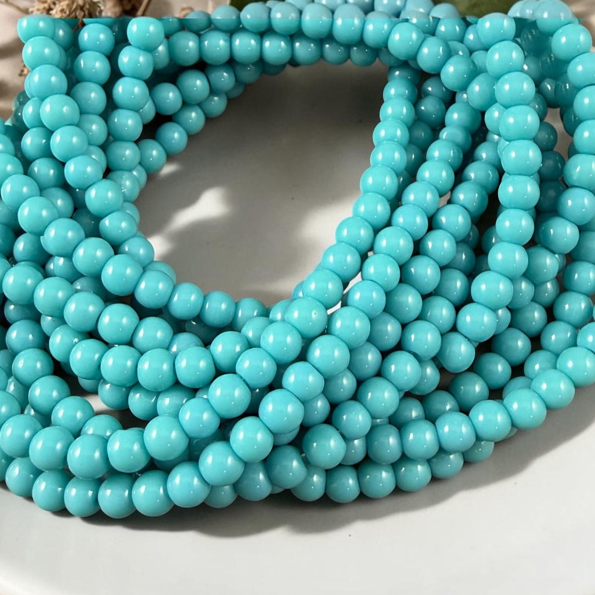 4mm Round Glass Beads, Opaque Sky Blue * 15" Strand