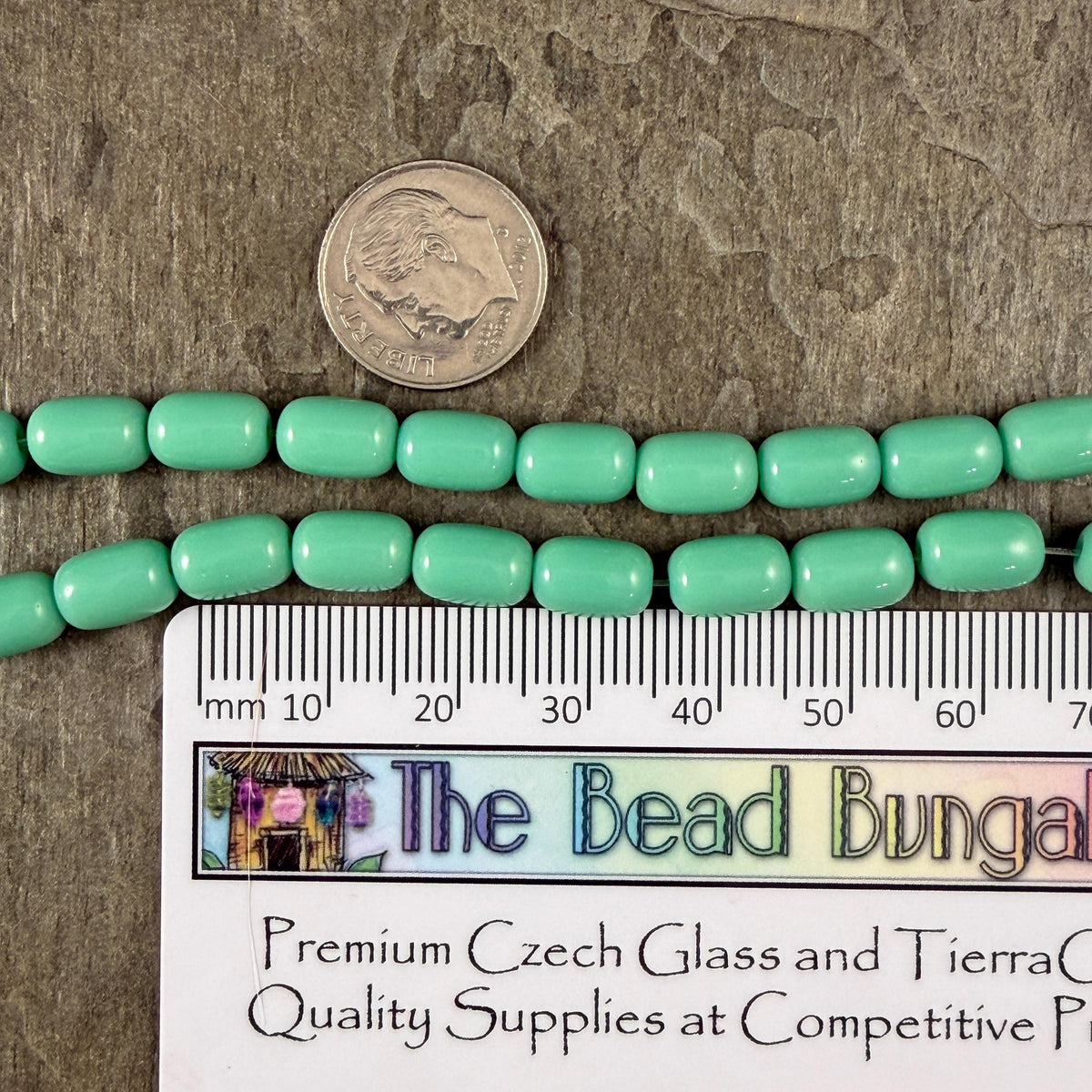 9x6mm Rounded Barrel Glass Beads, Opaque Light Turquoise Blue * 7" Strand, 20 Beads