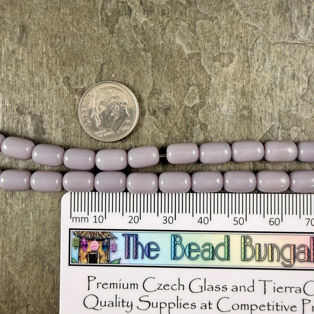 9x6mm Rounded Barrel Glass Beads, Opaque Light Lavender * 7" Strand, 20 Beads