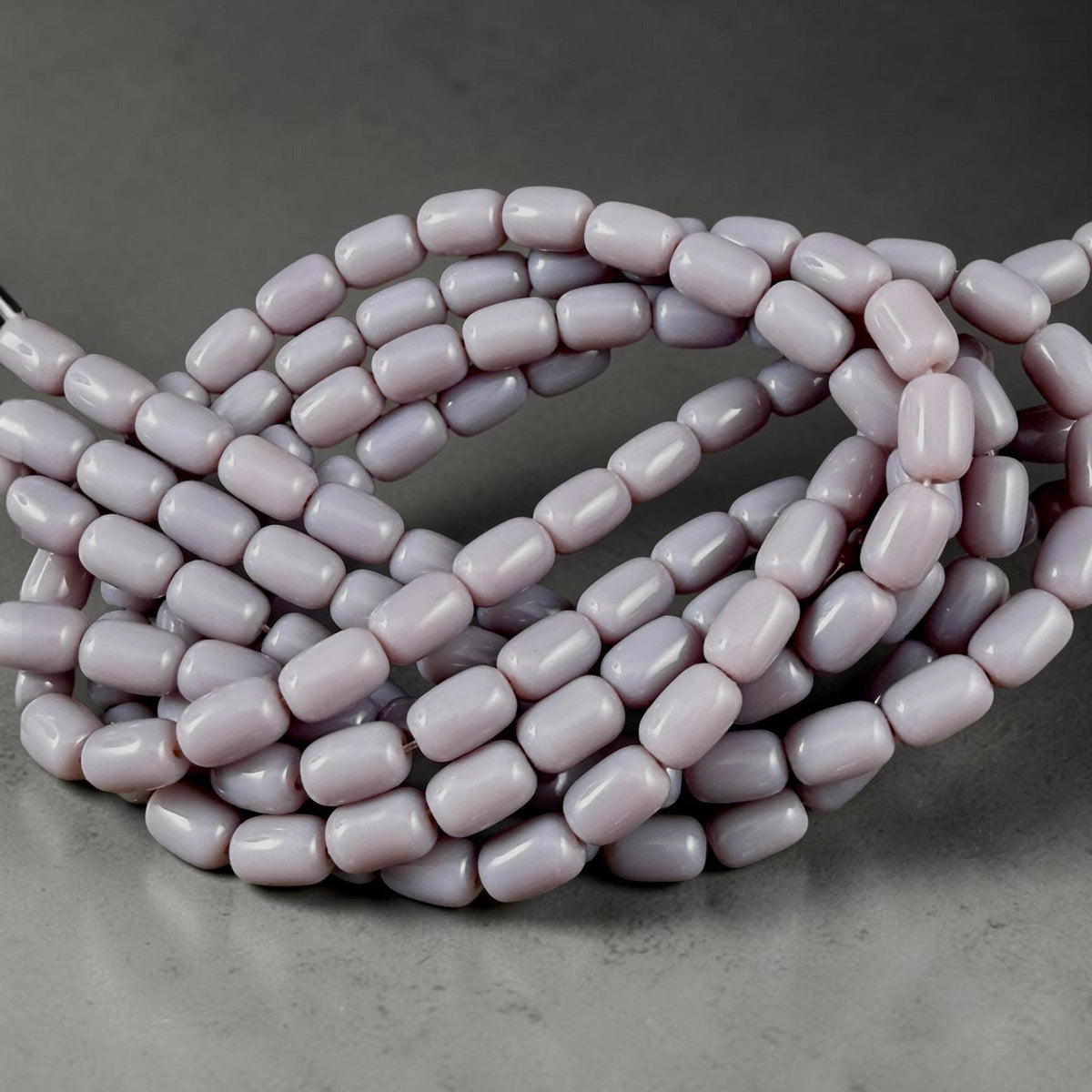 9x6mm Rounded Barrel Glass Beads, Opaque Light Lavender * 7" Strand, 20 Beads