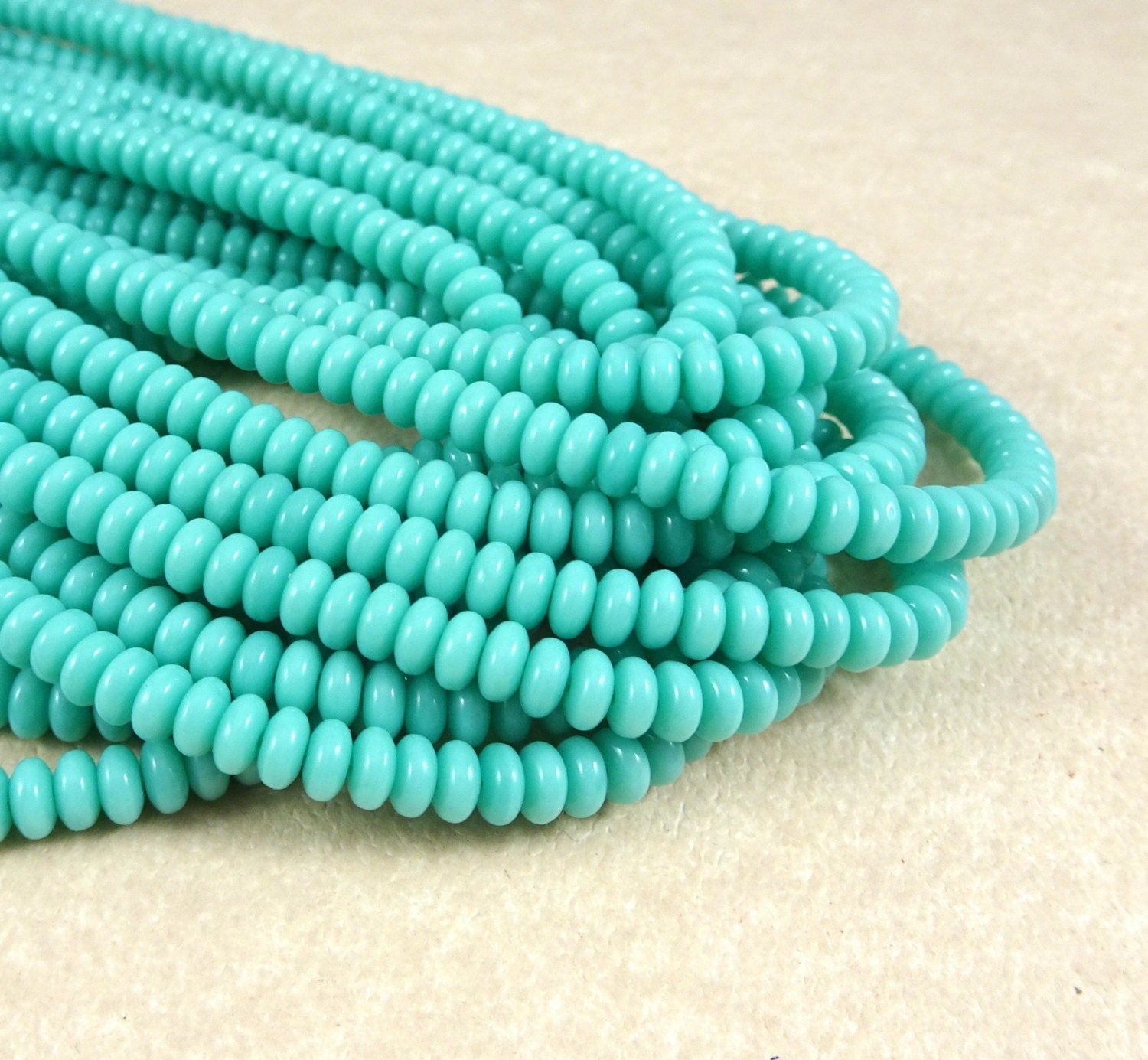 Czech Glass Beads - 4x2mm Turquoise Rondelle Opaque Turquoise Beads Turquoise Heishi Rondelle Blue Spacer Beads (RD4/SM-6313) - Qty. 100