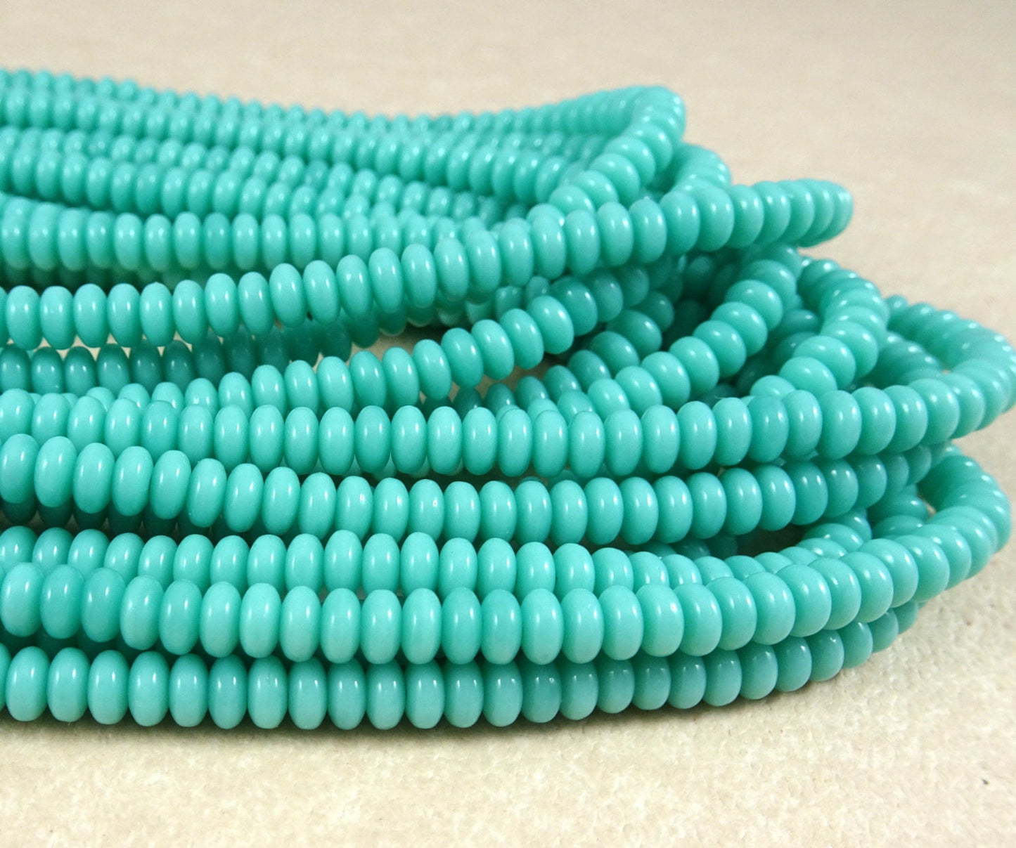 Czech Glass Beads - 4x2mm Turquoise Rondelle Opaque Turquoise Beads Turquoise Heishi Rondelle Blue Spacer Beads (RD4/SM-6313) - Qty. 100