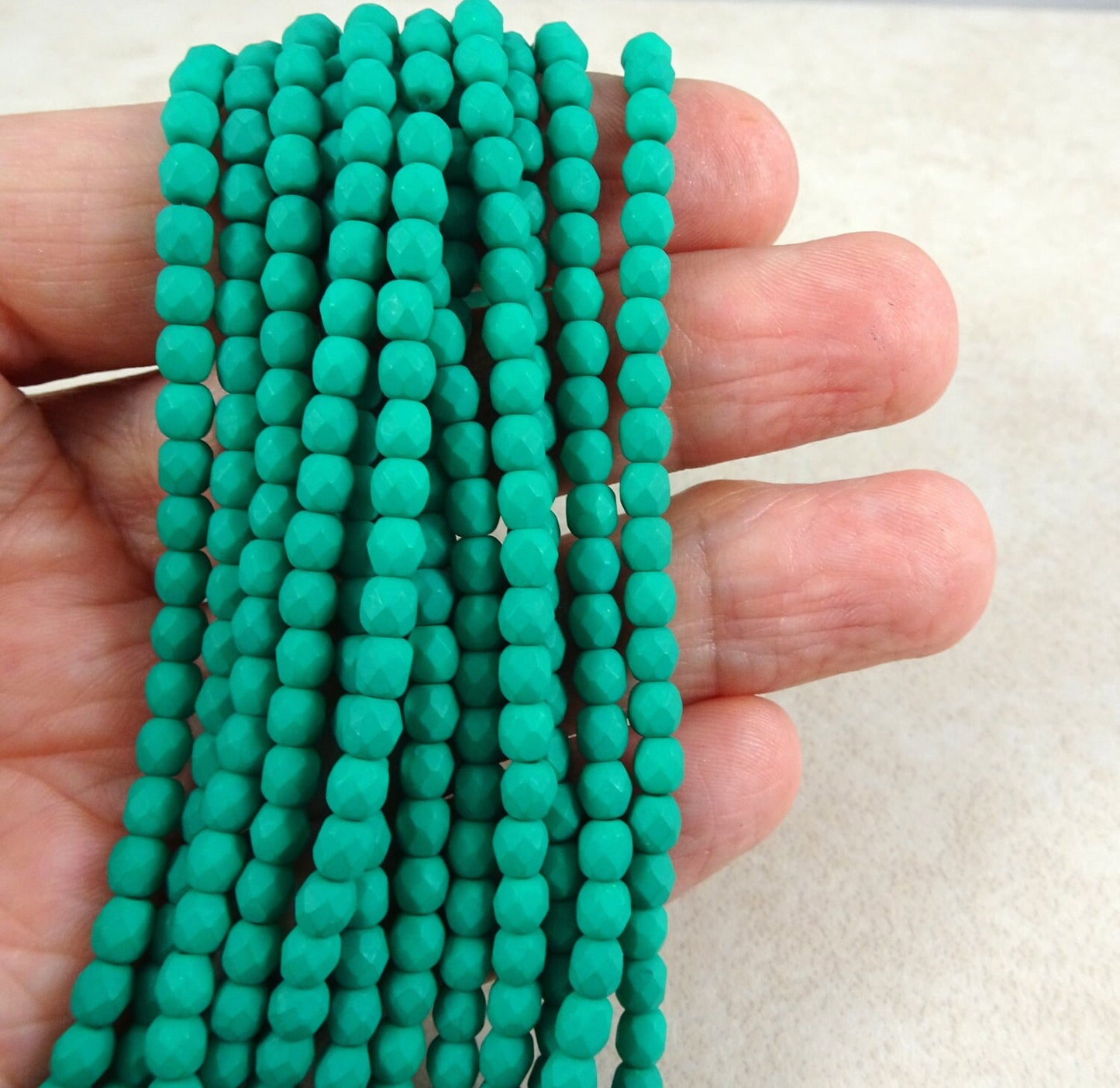 Czech Beads 4mm Czech Glass Fire Polished Beads 4mm Faceted Round Beads - Matte Neon Emerald Green (FP4/SM-25128) - Qty 50