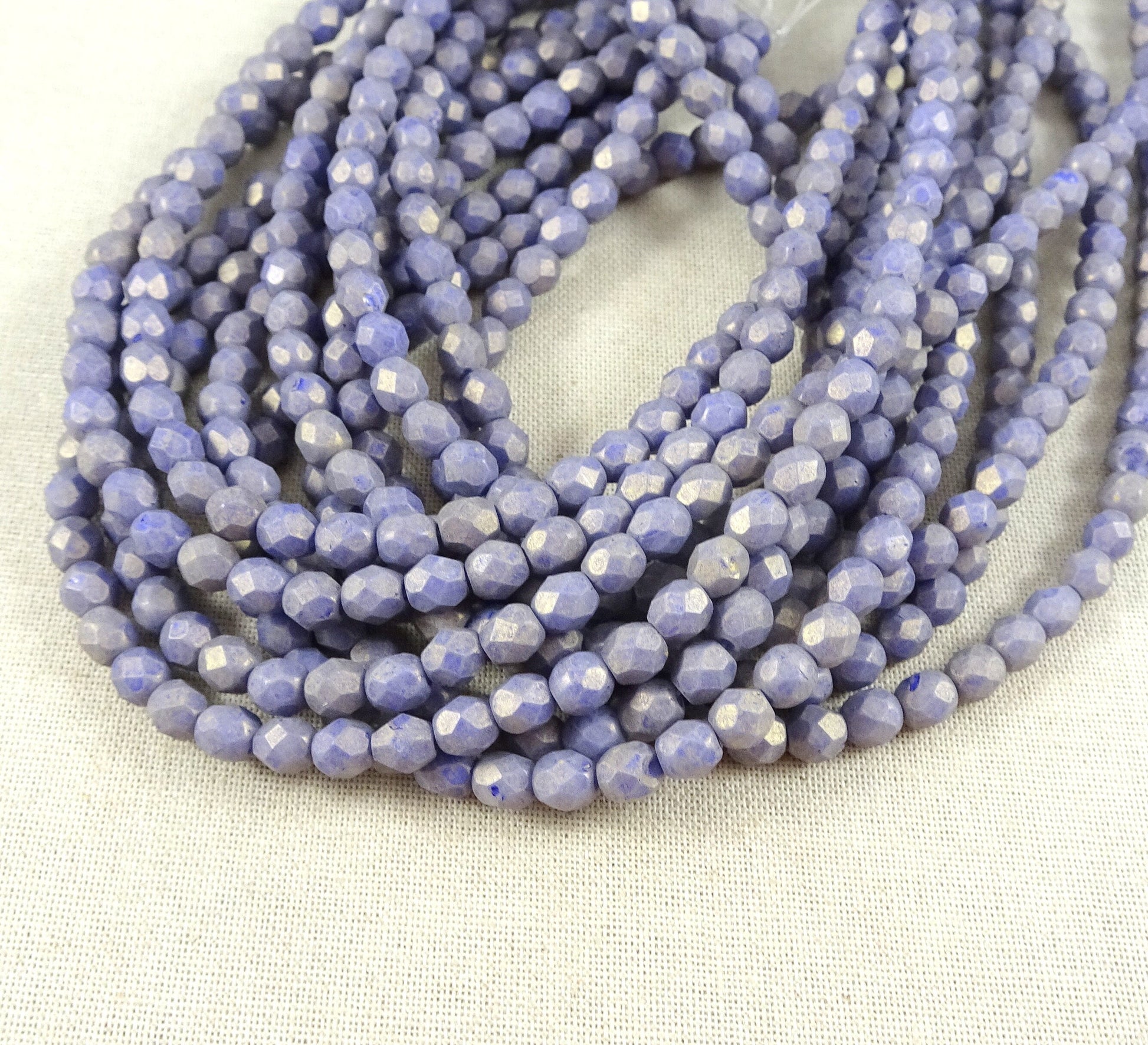 Czech Glass Beads - 4mm Lavender Beads 4mm Purple Faceted Round Glass Beads Pastel Purple Pacifica Elderberry (FP4/SM-PS1003) - Qty 50