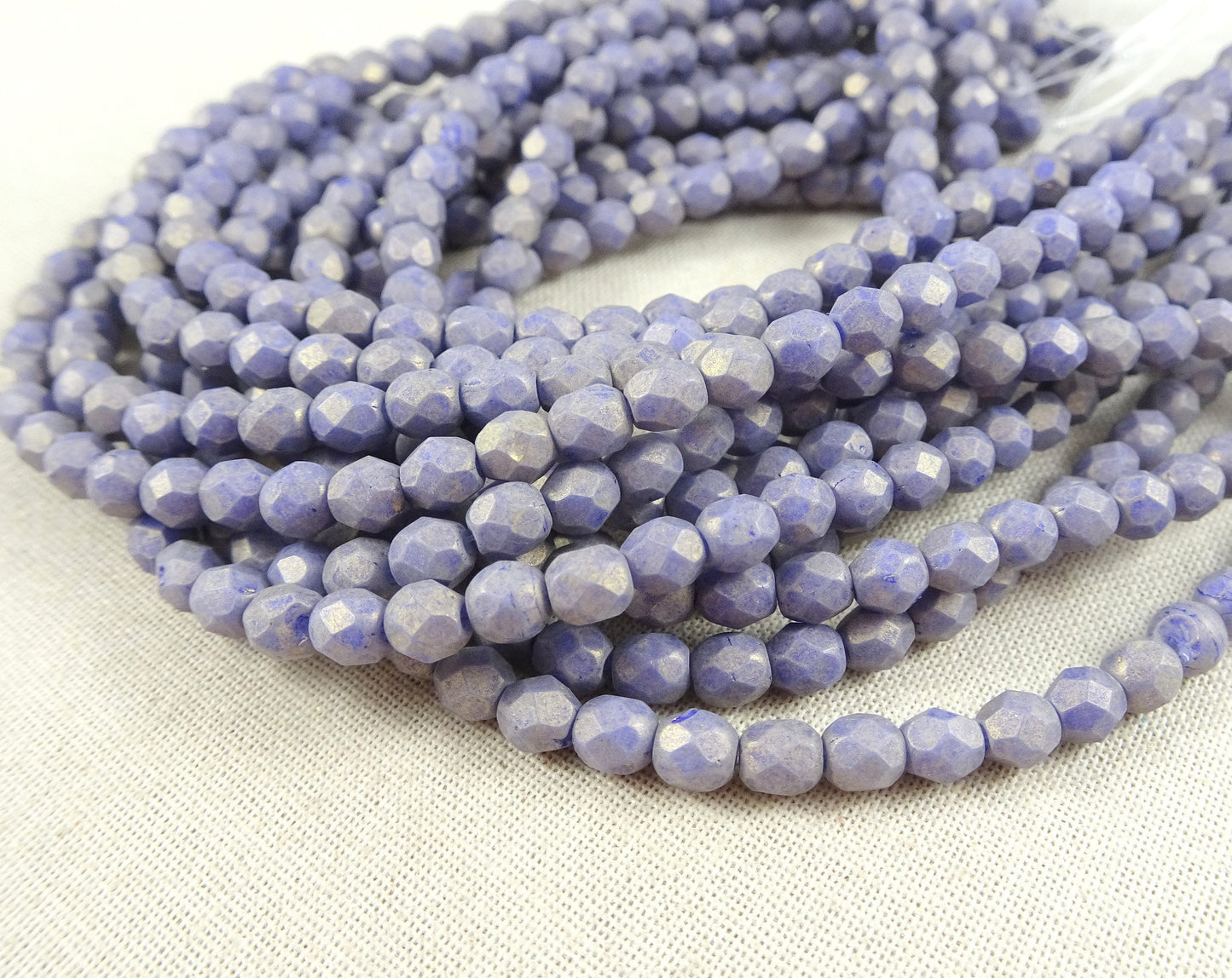 Czech Glass Beads - 4mm Lavender Beads 4mm Purple Faceted Round Glass Beads Pastel Purple Pacifica Elderberry (FP4/SM-PS1003) - Qty 50