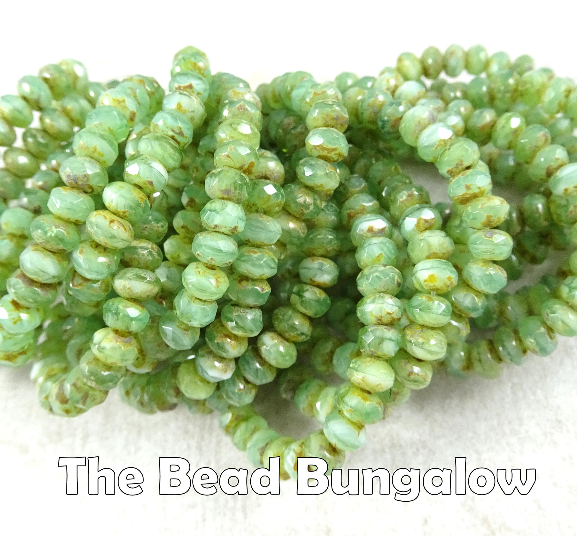 Light Green Beads Green Rondelles Czech Beads 5x3mm Rondelle Czech Glass Beads Green Peruvian Opal Mix (R5/RJ-2146) * Qty 30