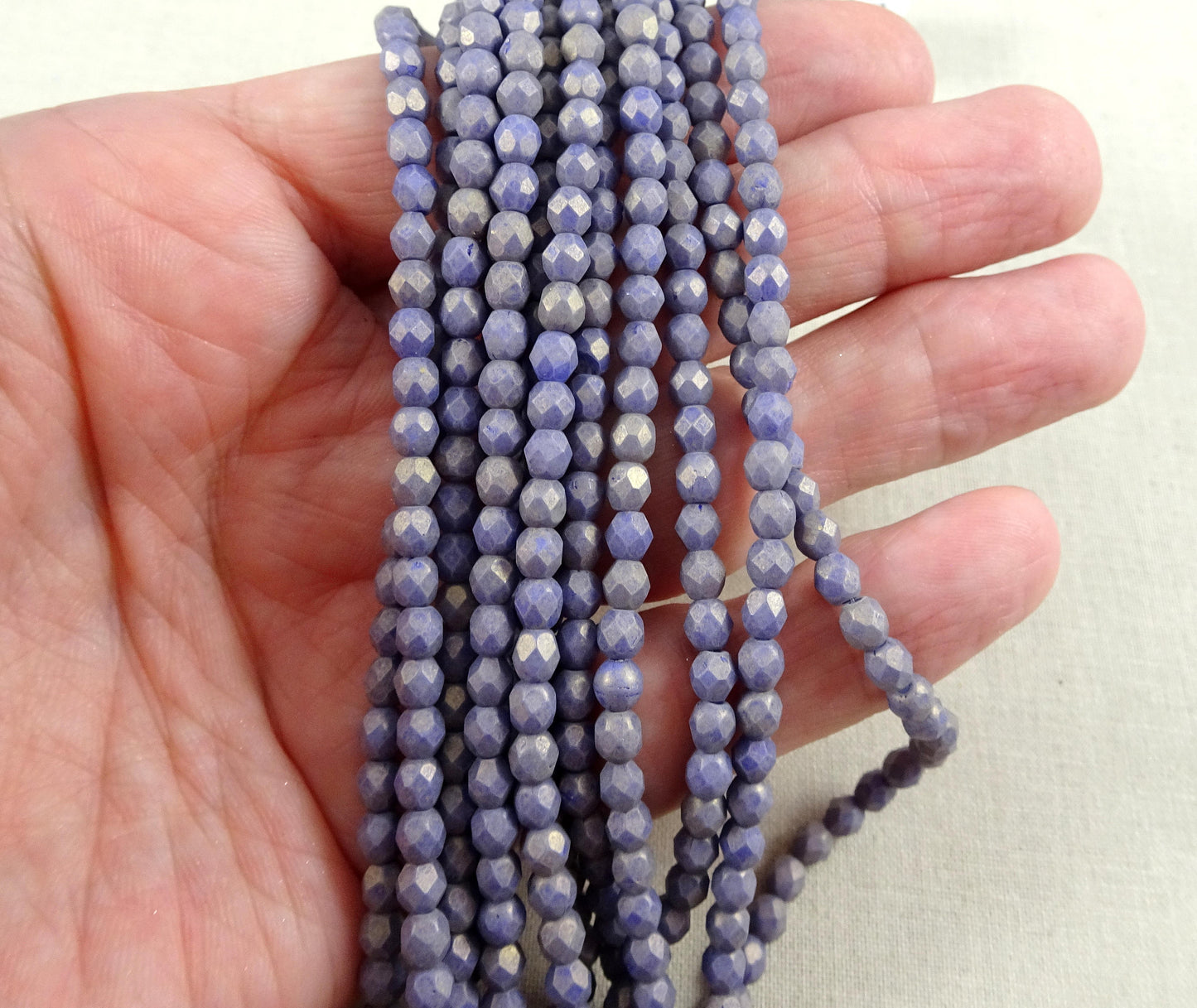 Czech Glass Beads - 4mm Lavender Beads 4mm Purple Faceted Round Glass Beads Pastel Purple Pacifica Elderberry (FP4/SM-PS1003) - Qty 50