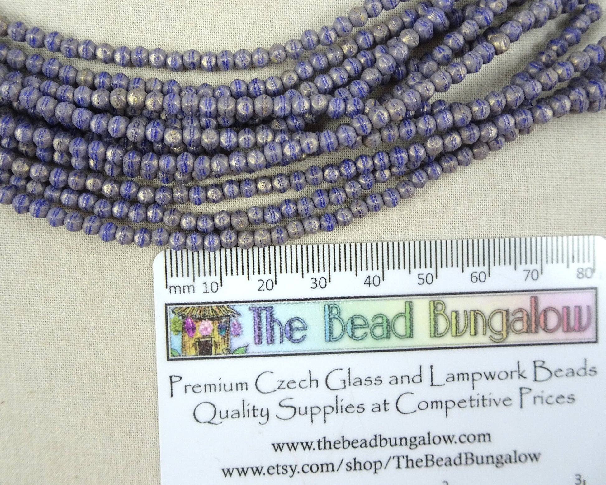 3mm English Cut Purple Czech Glass Beads ~ Pacifica Elderberry, Purple with Golden Luster (EC/SM-PS1003) - Qty. 50