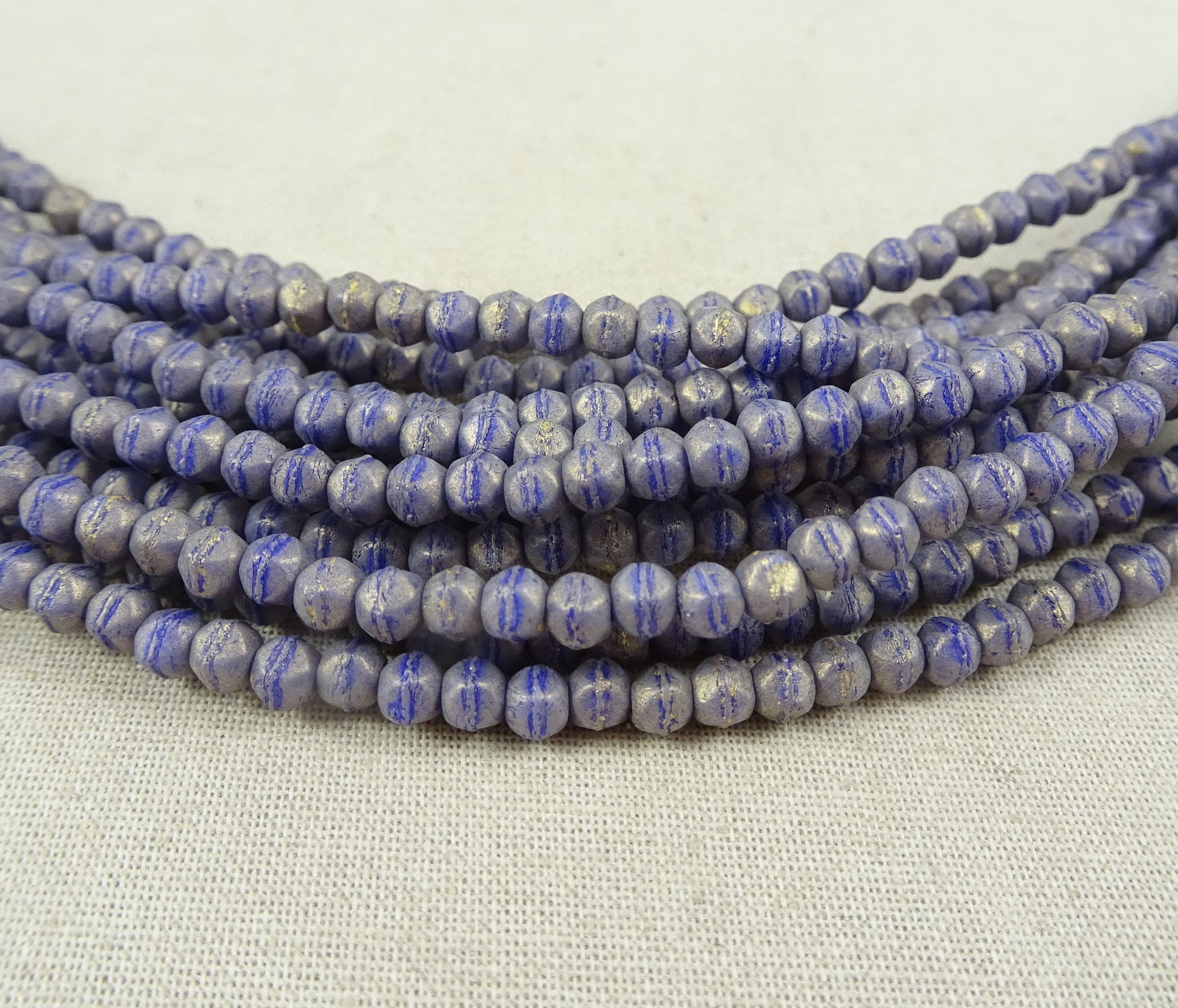 3mm English Cut Purple Czech Glass Beads ~ Pacifica Elderberry, Purple with Golden Luster (EC/SM-PS1003) - Qty. 50