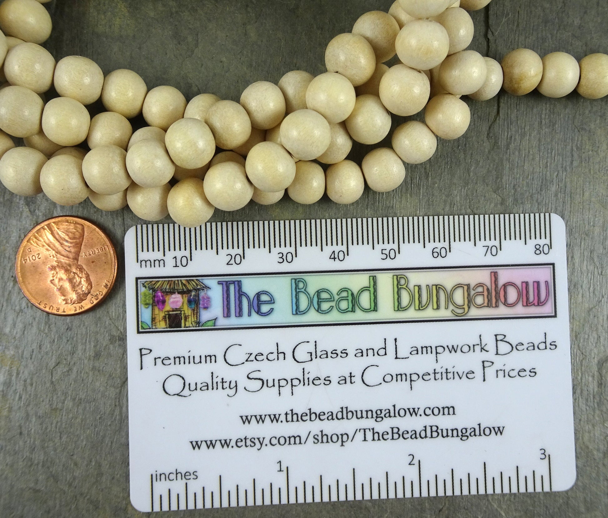 8mm Round Wooden Beads Natural Light Wood Color Beads Lightweight Wooden Beads Off-White Natural Wood Beads (9440)- 16" Strand