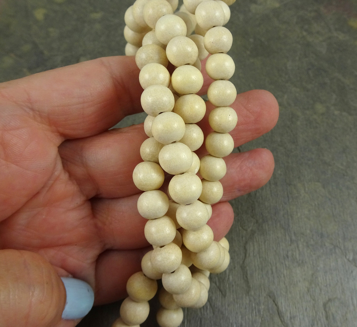 8mm Round Wooden Beads Natural Light Wood Color Beads Lightweight Wooden Beads Off-White Natural Wood Beads (9440)- 16" Strand