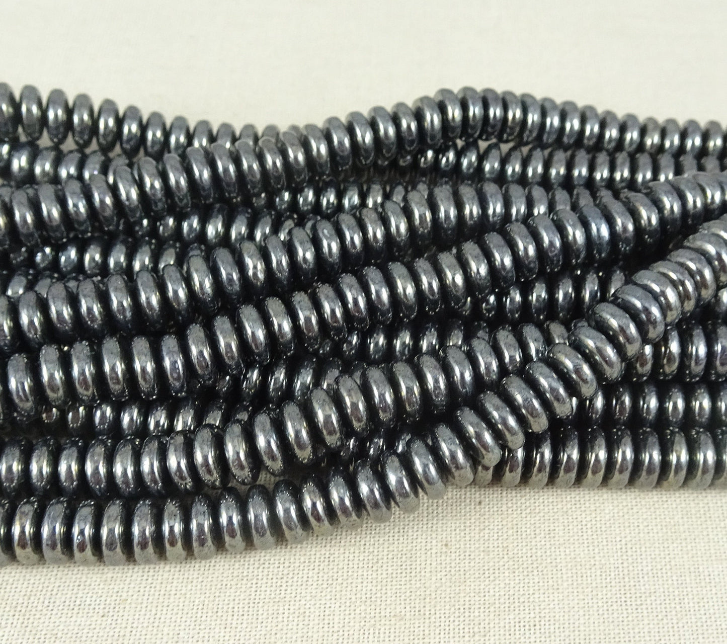 Hematite Rondelle 6x2mm Czech Glass Beads Gunmetal Gray Spacer Beads - Metallic Gray Czech Glass Rondelle (RD6/SM-14400) - Qty. 50