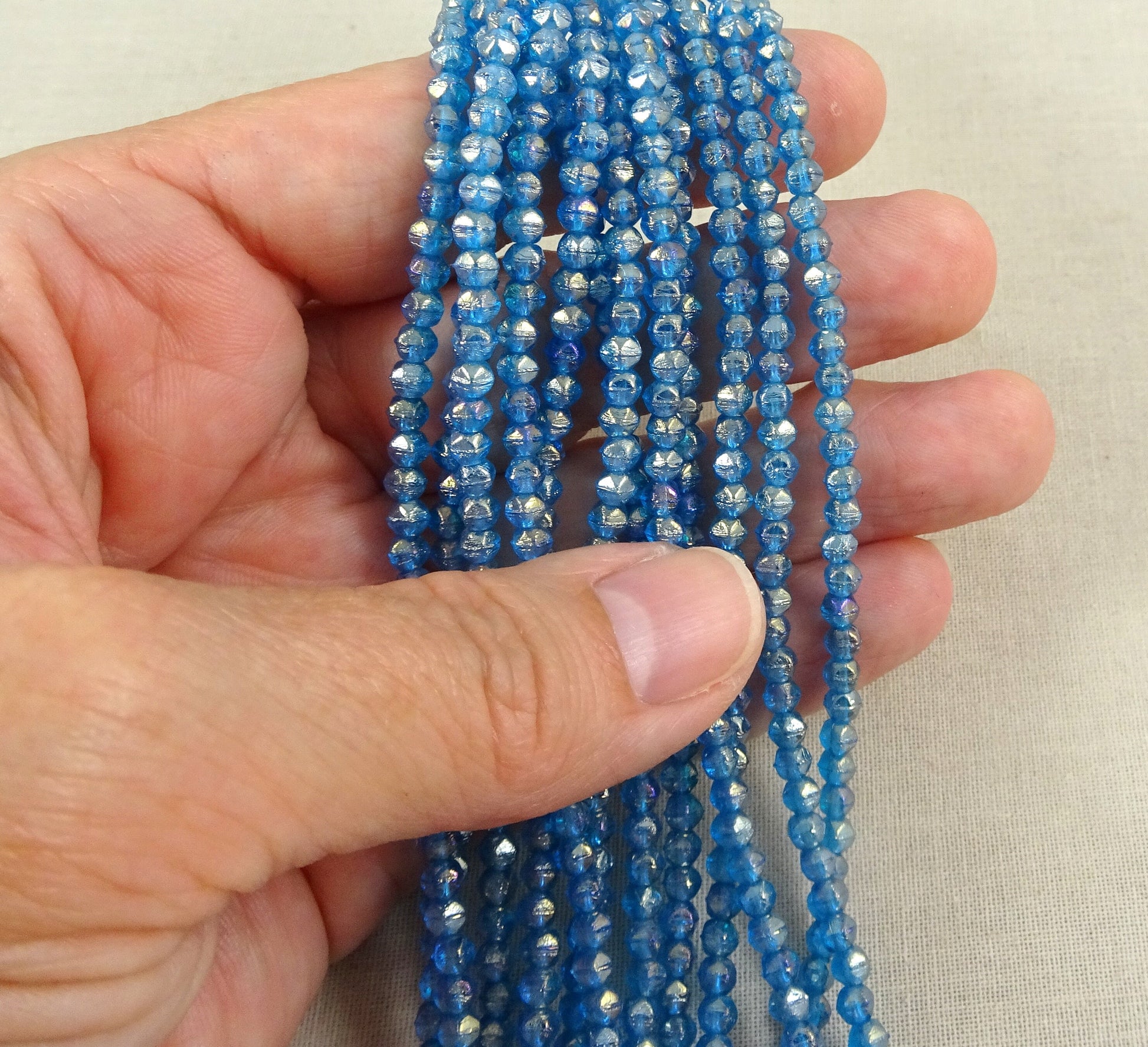 Blue Czech Glass Beads Blue Luster Glass Beads Small Capri Blue Glass Beads with Luster Iris 3mm English Cut (EC/SM-LR6008) * Qty. 50