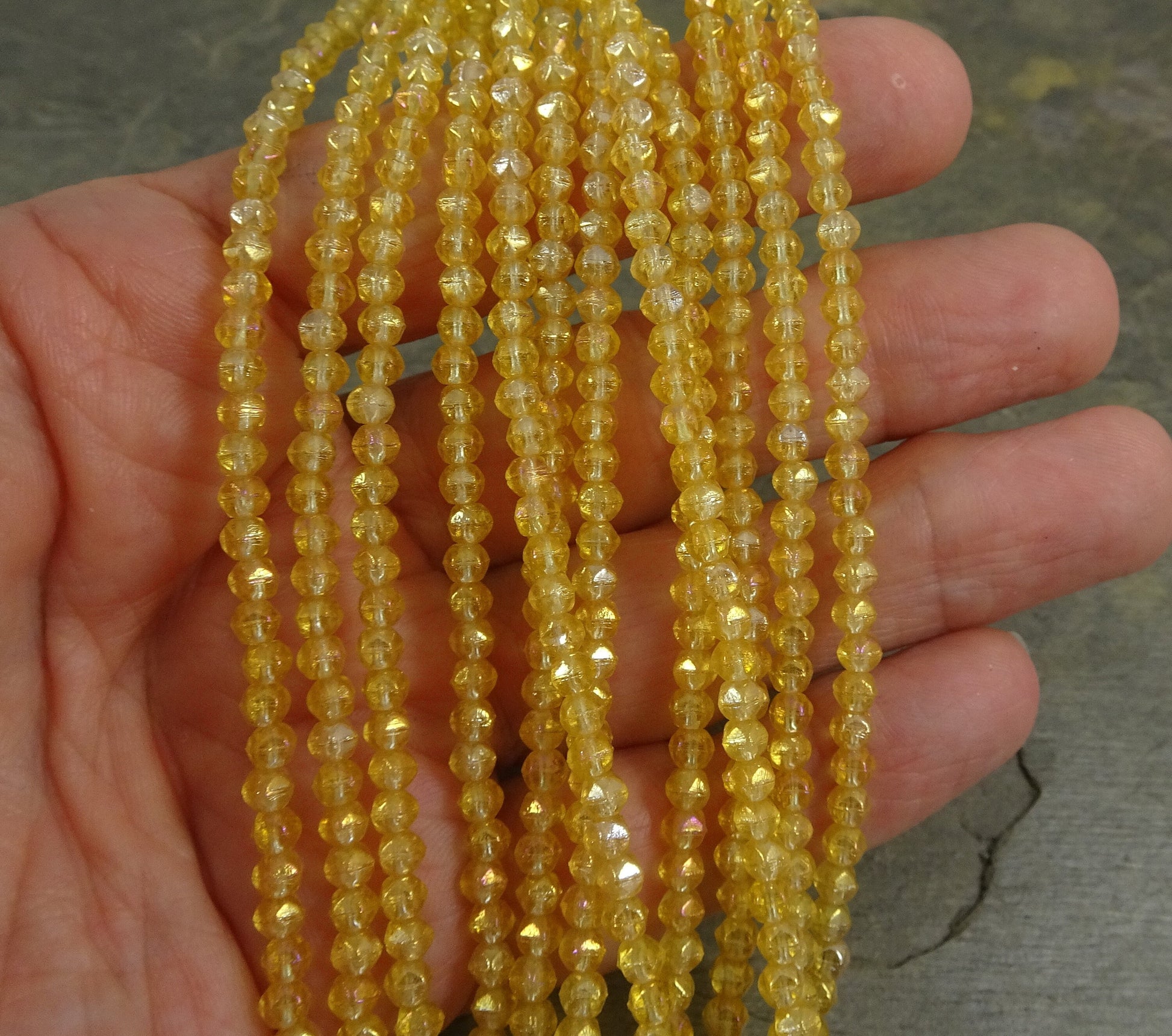 Golden Yellow Czech Glass Beads Topaz Luster Yellow Gold Spacer Beads 3mm Glass Beads - Topaz Luster English Cut (EC/SM-LR1006) * Qty. 50