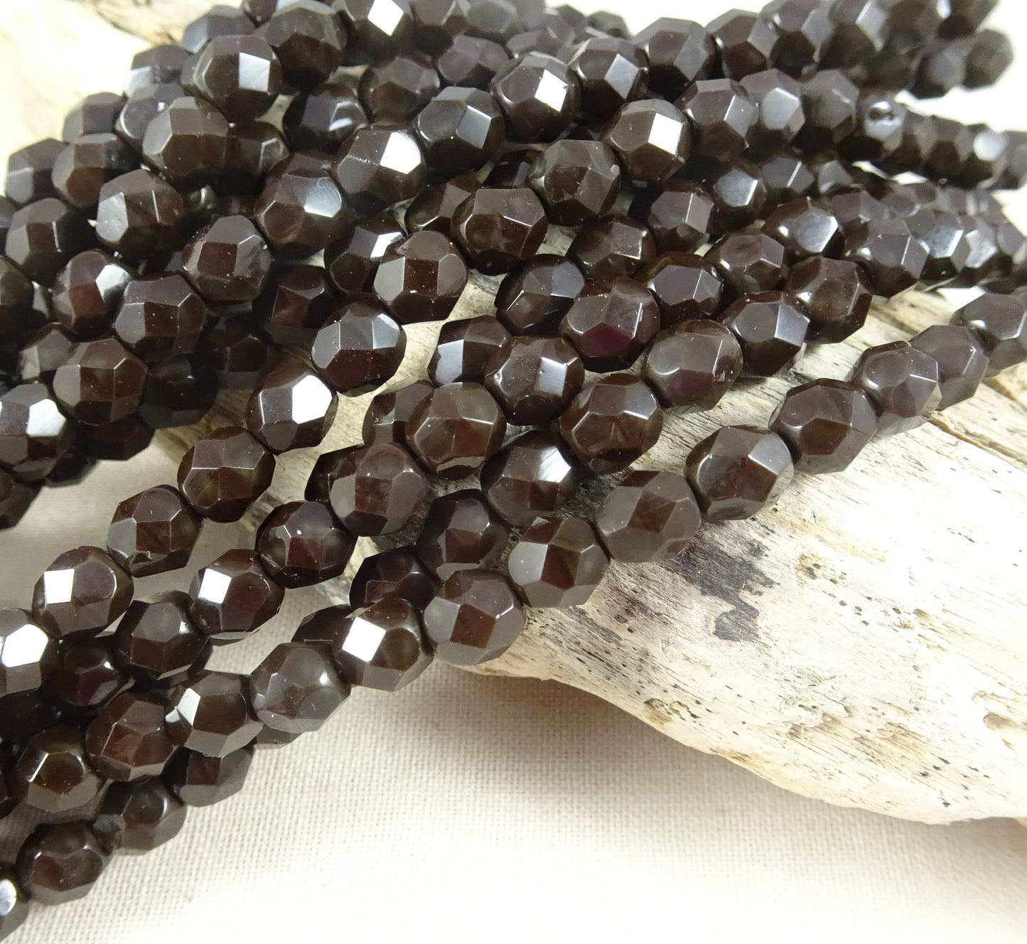 Dark Brown Czech Glass Beads Czech Fire Polished Beads 6mm Czech Glass Faceted Beads Raisin Color Brown Beads (FP6/SM-13730) * Qty. 25