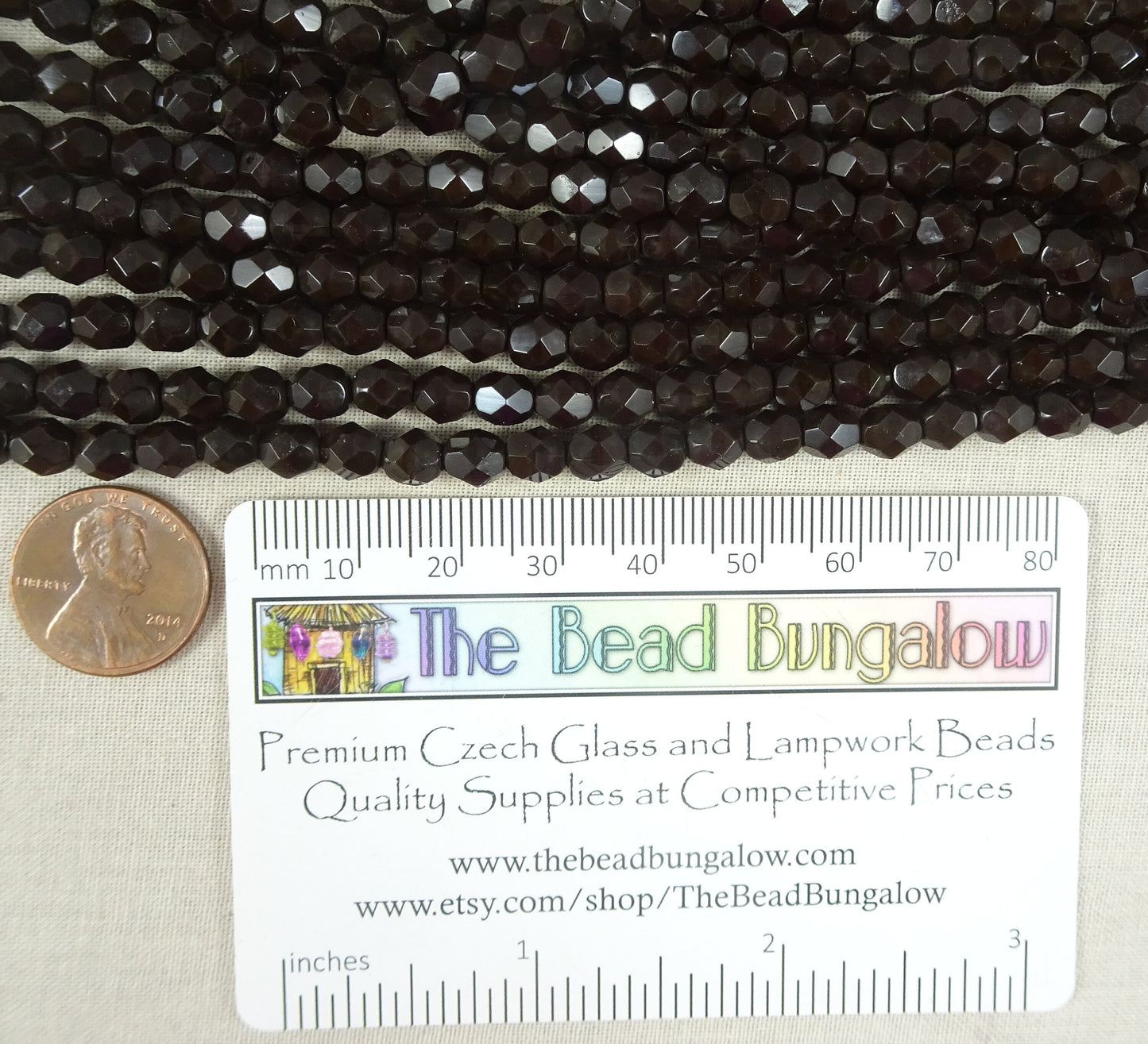 Dark Brown Czech Glass Beads Czech Fire Polished Beads 6mm Czech Glass Faceted Beads Raisin Color Brown Beads (FP6/SM-13730) * Qty. 25