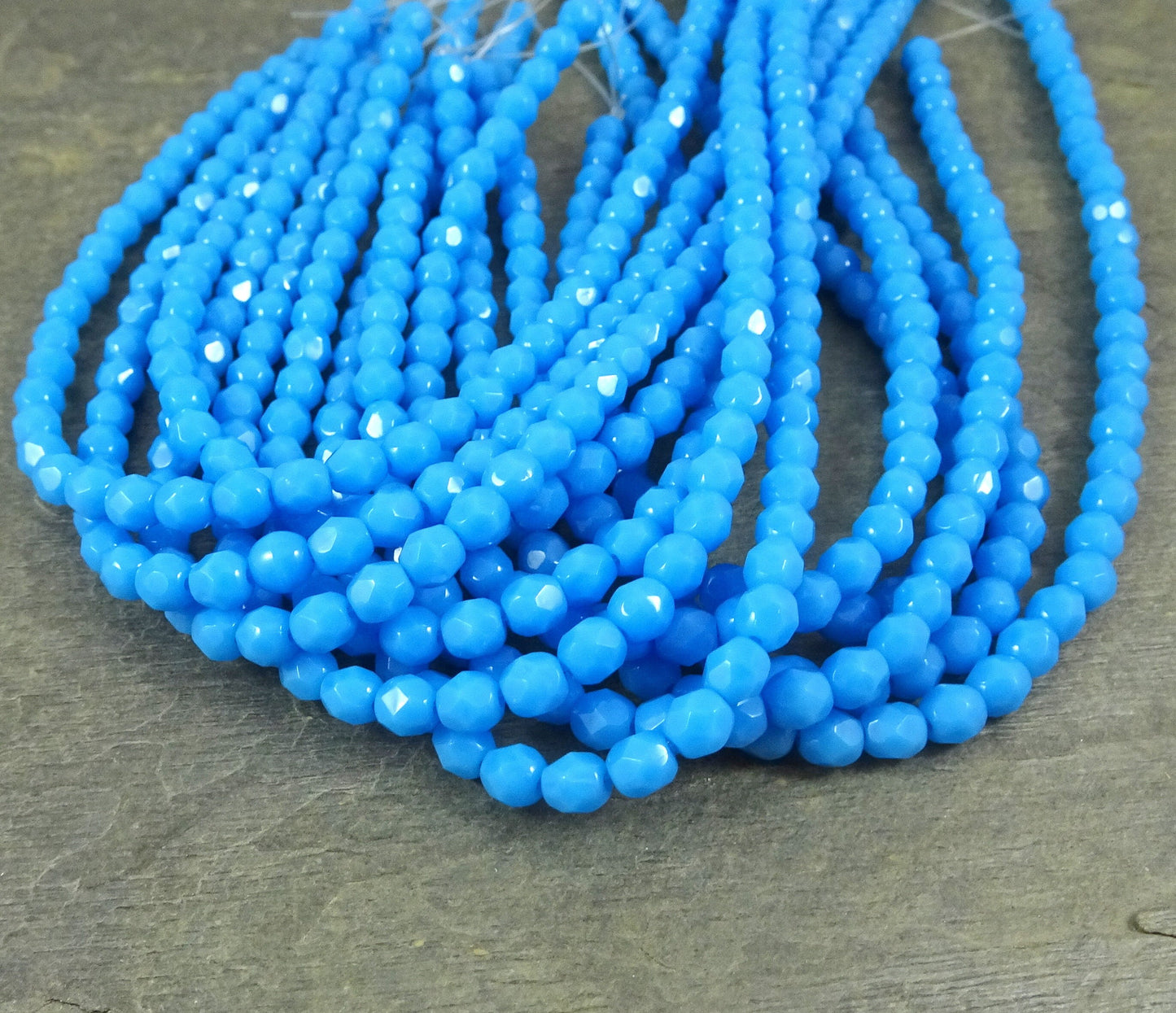 Faceted Turquoise Beads Turquoise Blue Czech Beads 4mm Czech Glass Fire Polished Beads - Opaque Blue Turquoise (FP4/SM-6305) - Qty 50