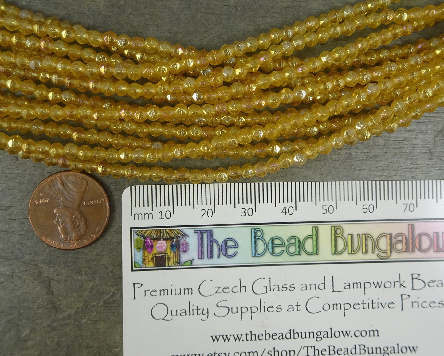 Golden Yellow Czech Glass Beads Topaz Luster Yellow Gold Spacer Beads 3mm Glass Beads - Topaz Luster English Cut (EC/SM-LR1006) * Qty. 50