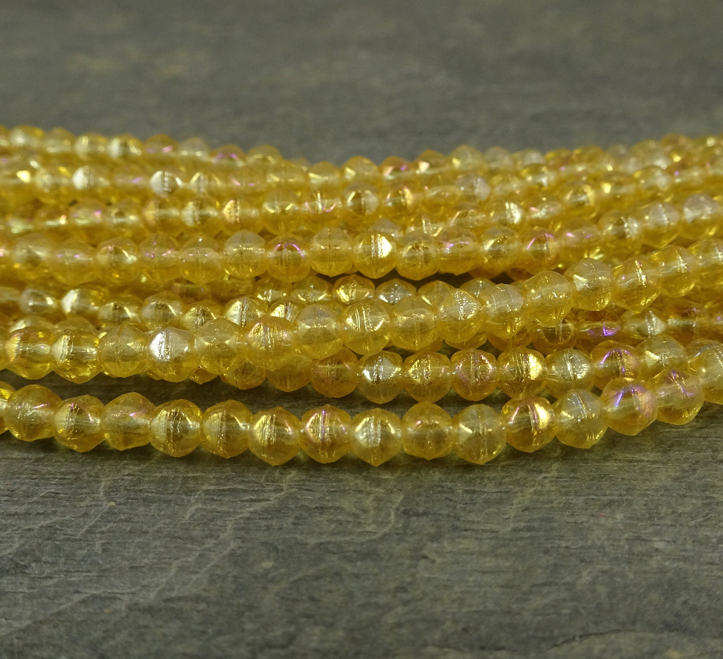 Golden Yellow Czech Glass Beads Topaz Luster Yellow Gold Spacer Beads 3mm Glass Beads - Topaz Luster English Cut (EC/SM-LR1006) * Qty. 50