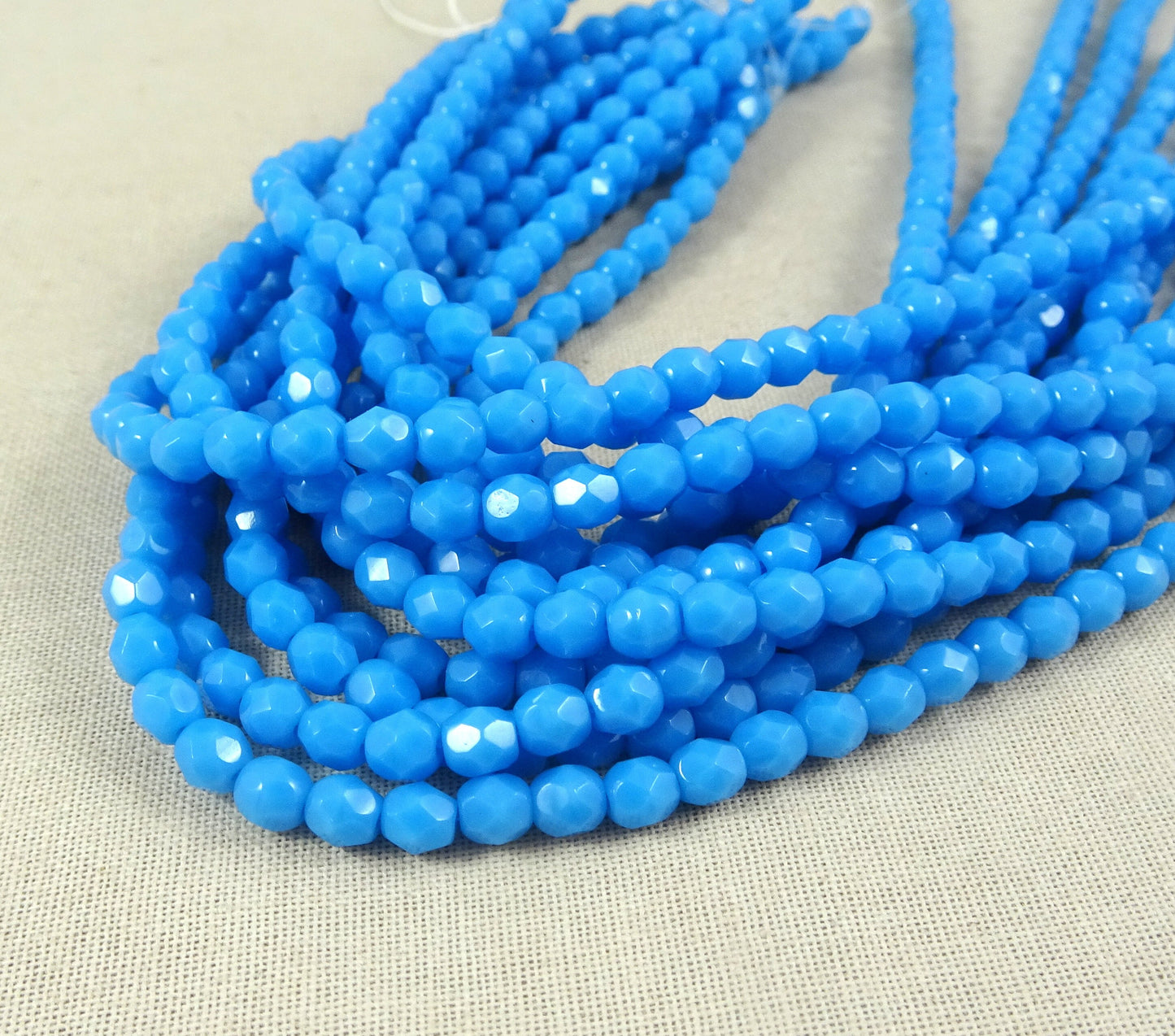 Faceted Turquoise Beads Turquoise Blue Czech Beads 4mm Czech Glass Fire Polished Beads - Opaque Blue Turquoise (FP4/SM-6305) - Qty 50