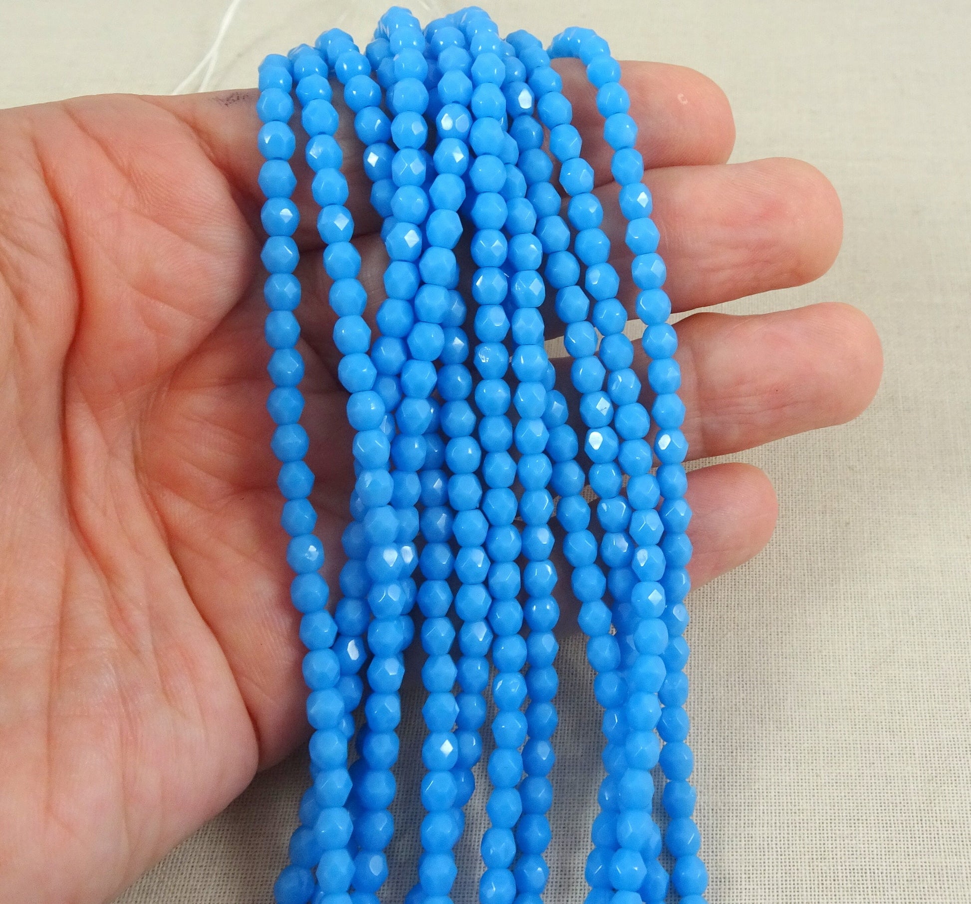 Faceted Turquoise Beads Turquoise Blue Czech Beads 4mm Czech Glass Fire Polished Beads - Opaque Blue Turquoise (FP4/SM-6305) - Qty 50