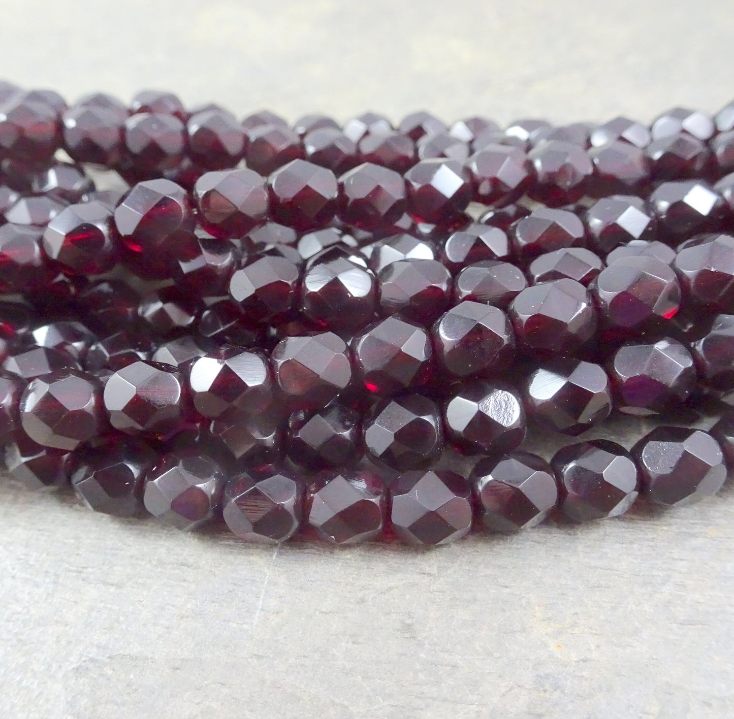 Garnet Czech Beads 6mm Czech Glass Fire Polished Beads 6mm Faceted Round Beads - Dark Red Garnet (FP6/SM-9011) - Qty 25