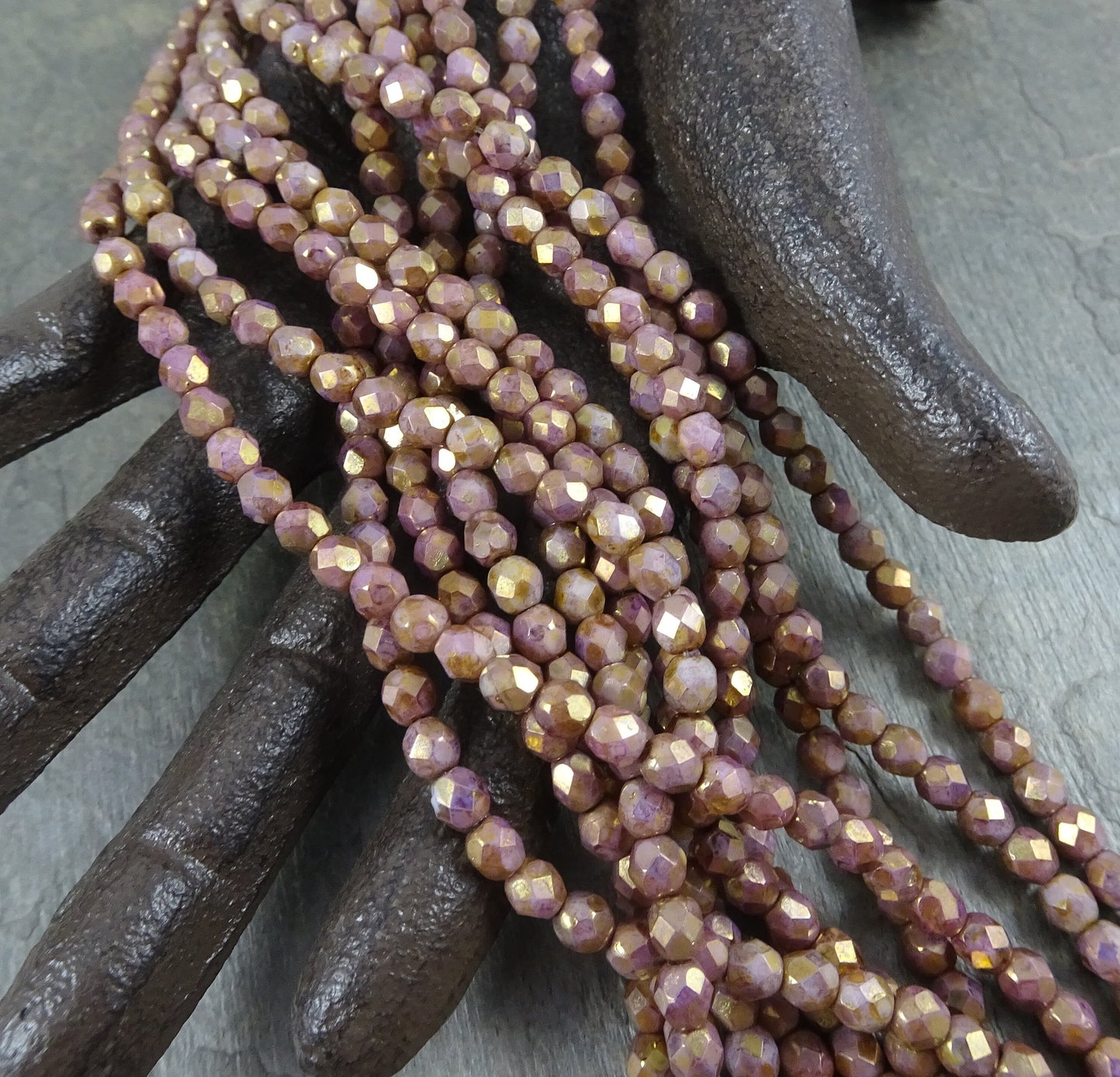 4mm Czech Glass Faceted Round Beads ~ Pink and Brown Picasso Beads - Smoky Rose Gold Picasso Beads (FP4/SM-P15695.2) * Qty 50