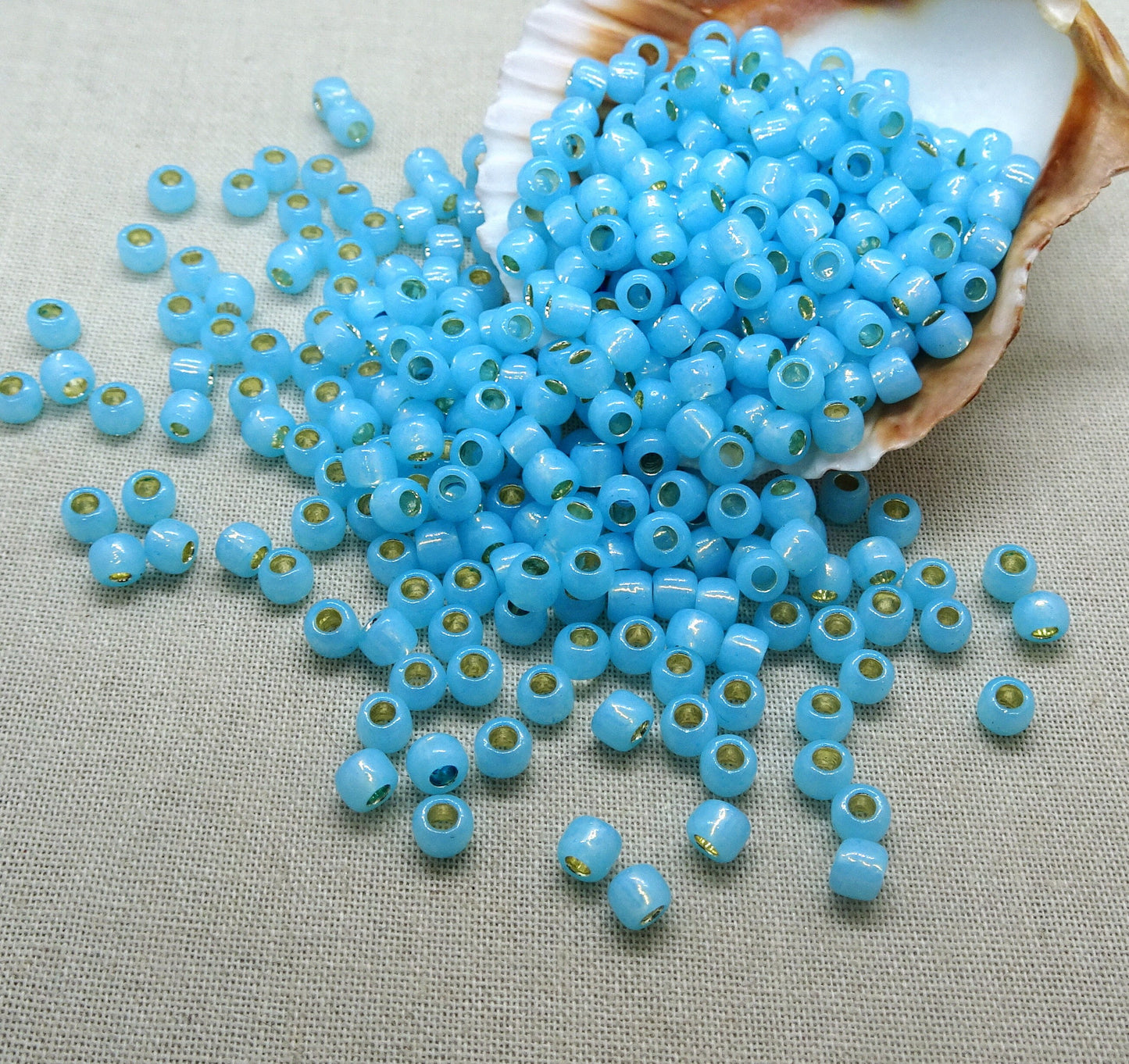 Milky Aqua Blue Glass Seed Beads TOHO 6/0 Round Blue Glass Beads with Silver Core (T6/SM-2117) 6/0 Seed Beads 4mm Beads * Qty. 10 grams