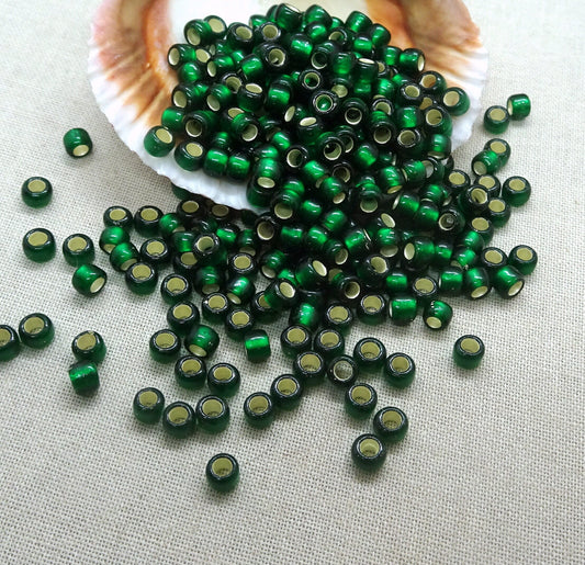 Transparent Emerald Green Seed Beads TOHO 6/0 Round Dark Green with Silver Core (T6/SM-36) 6/0 Glass Seed Beads 4mm Beads *