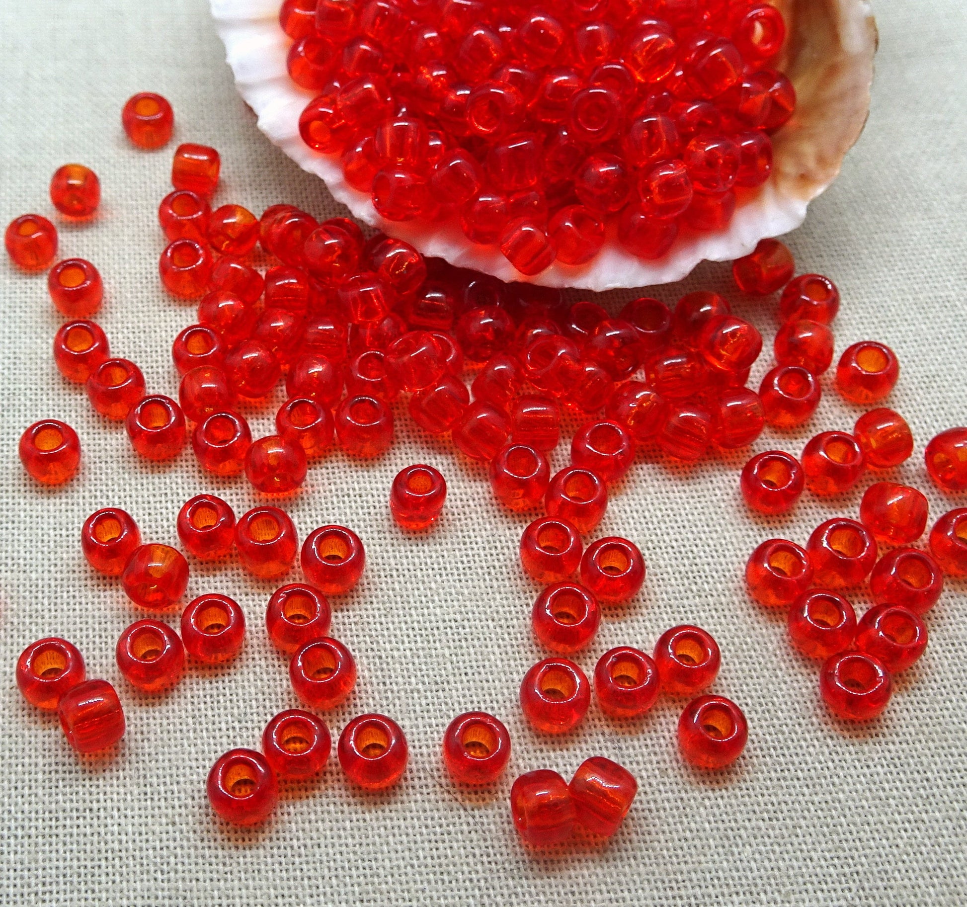 Siam Seed Beads TOHO 6/0 Round Transparent Siam Reddish Orange Glass Beads (T6/SM-5B) 6/0 Glass Seed Beads 4mm Red Beads * Qty. 20 grams