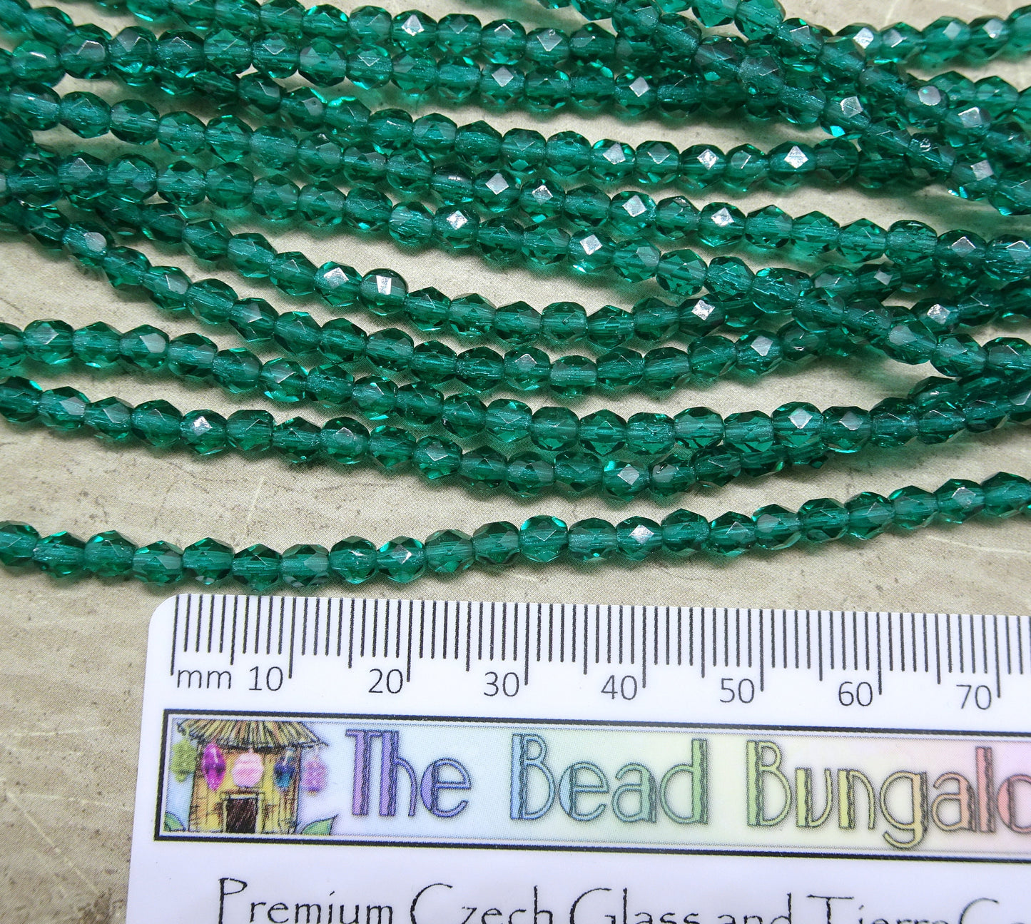 Czech Glass Beads - 4mm Emerald Green Glass Beads 4mm Faceted Round Czech Beads Transparent Emerald Green Beads (FP4/SM-5073) * Qty 50