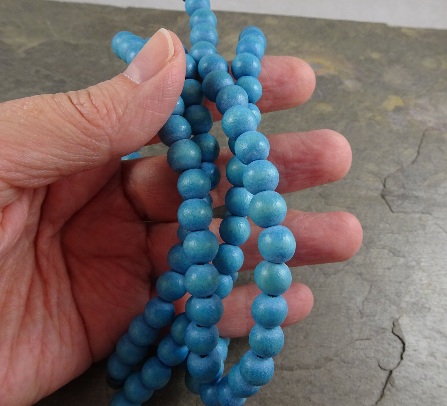 8mm Round Sky Blue Wooden Beads ~ Lightweight Wooden Beads ~ 8mm Round Wooden Beads ~ Mala Beads (1870NB) - 16" Strand