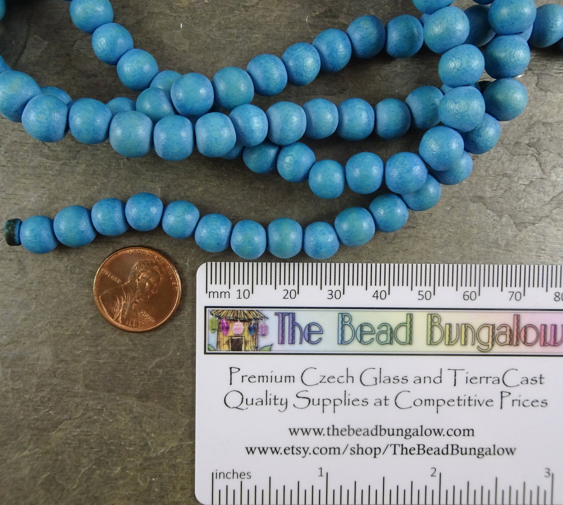 8mm Round Sky Blue Wooden Beads ~ Lightweight Wooden Beads ~ 8mm Round Wooden Beads ~ Mala Beads (1870NB) - 16" Strand